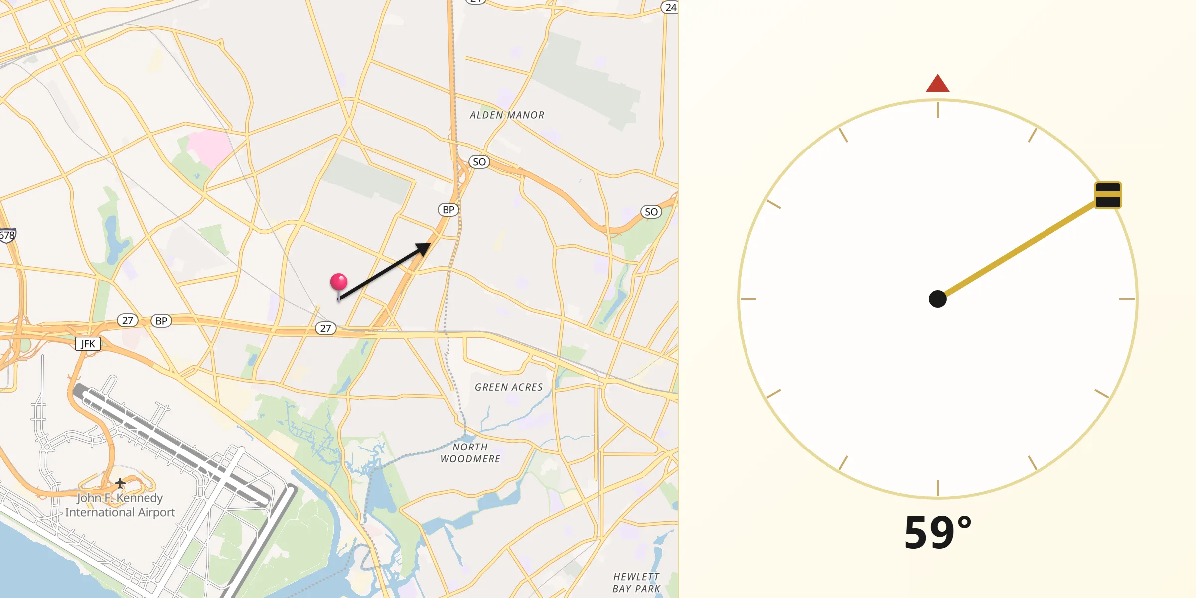 Qibla Direction from Laurelton