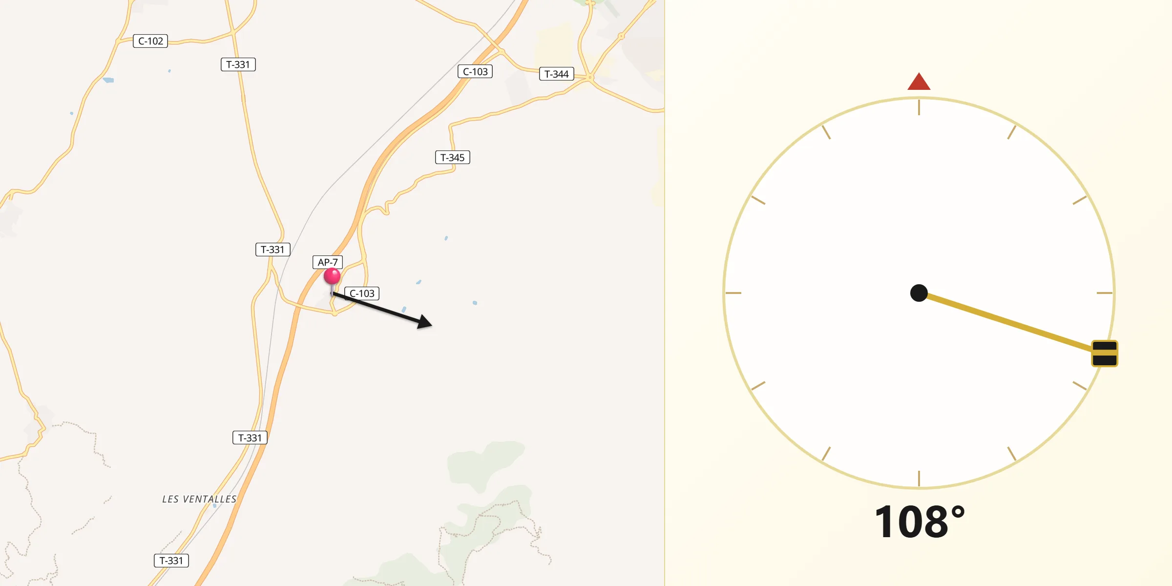 Dirección de la Qibla desde Freginals