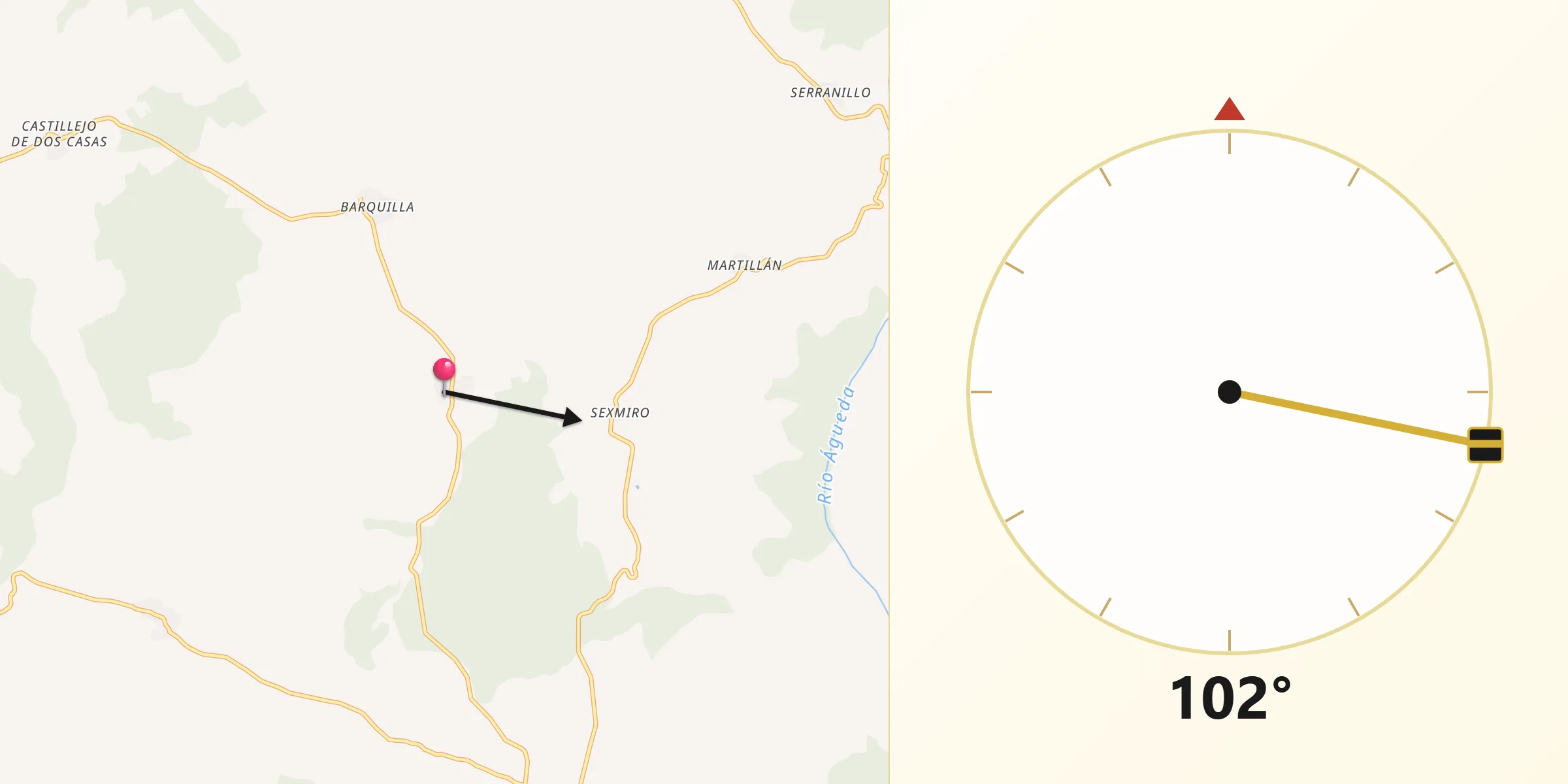 Dirección de la Qibla desde Villar de Argañán