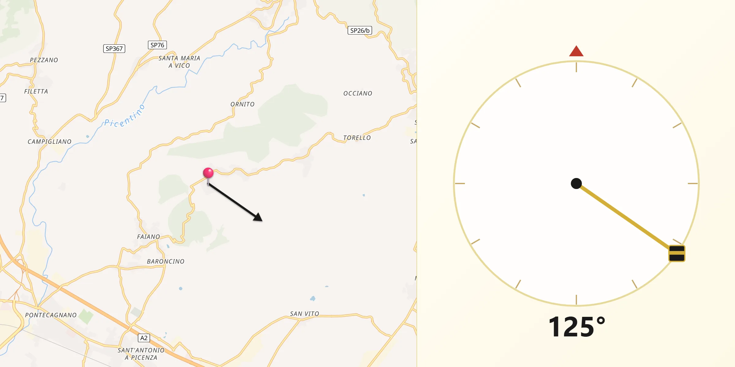 Direzione della Qibla da Santa Tecla-Castelpagano