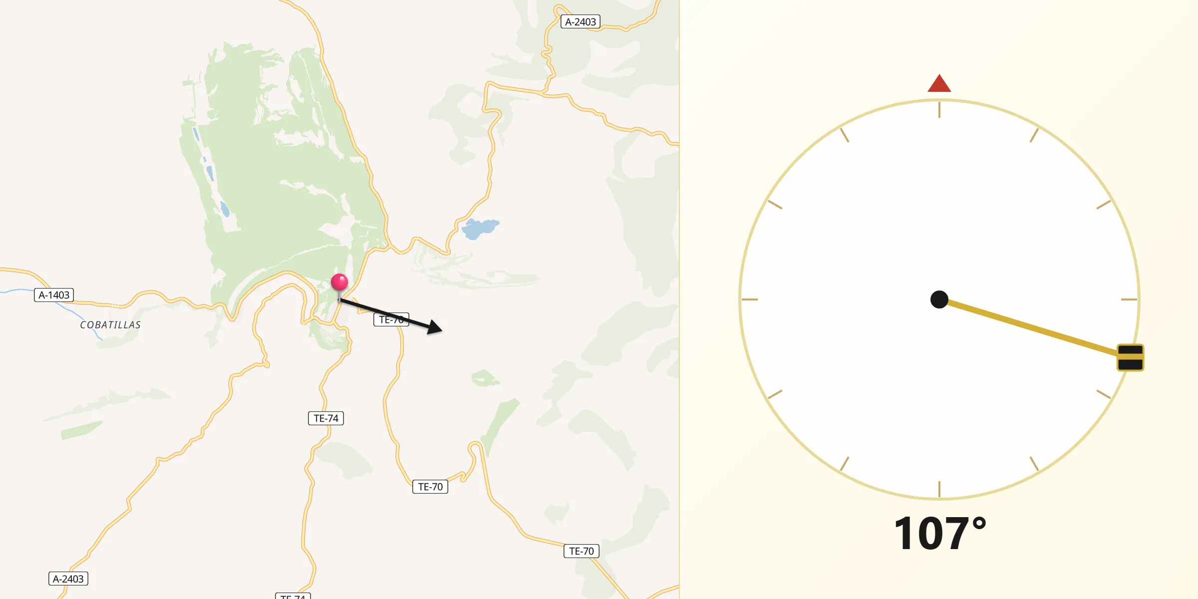 Dirección de la Qibla desde Aliaga