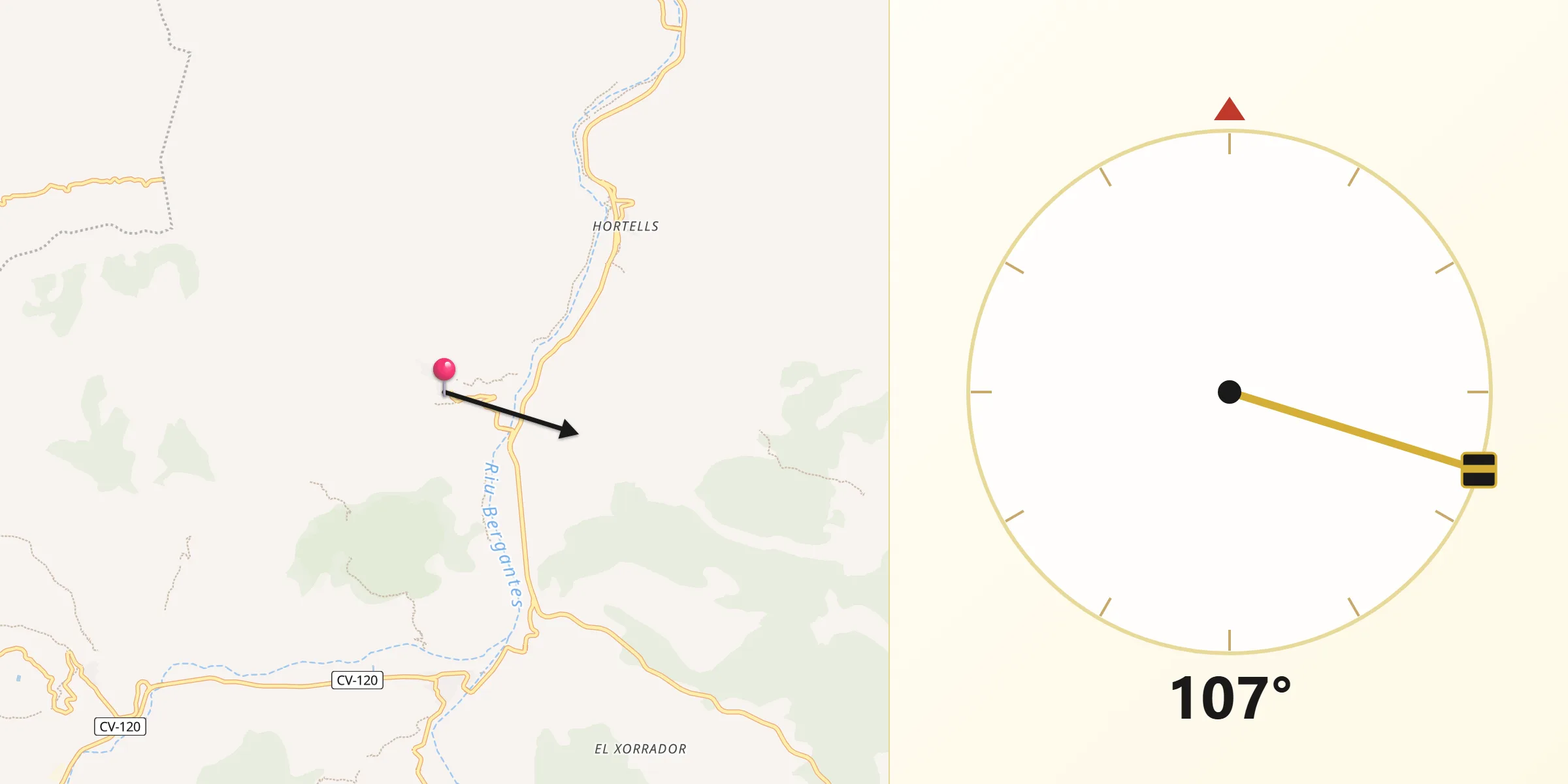 Dirección de la Qibla desde Villores