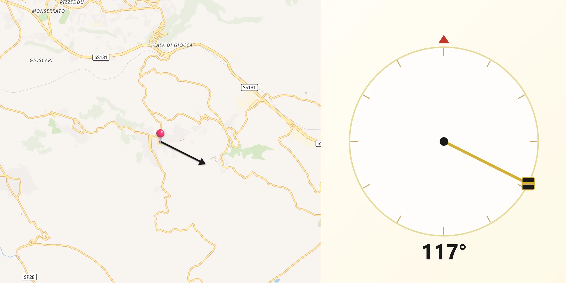 Direzione della Qibla da Ossi