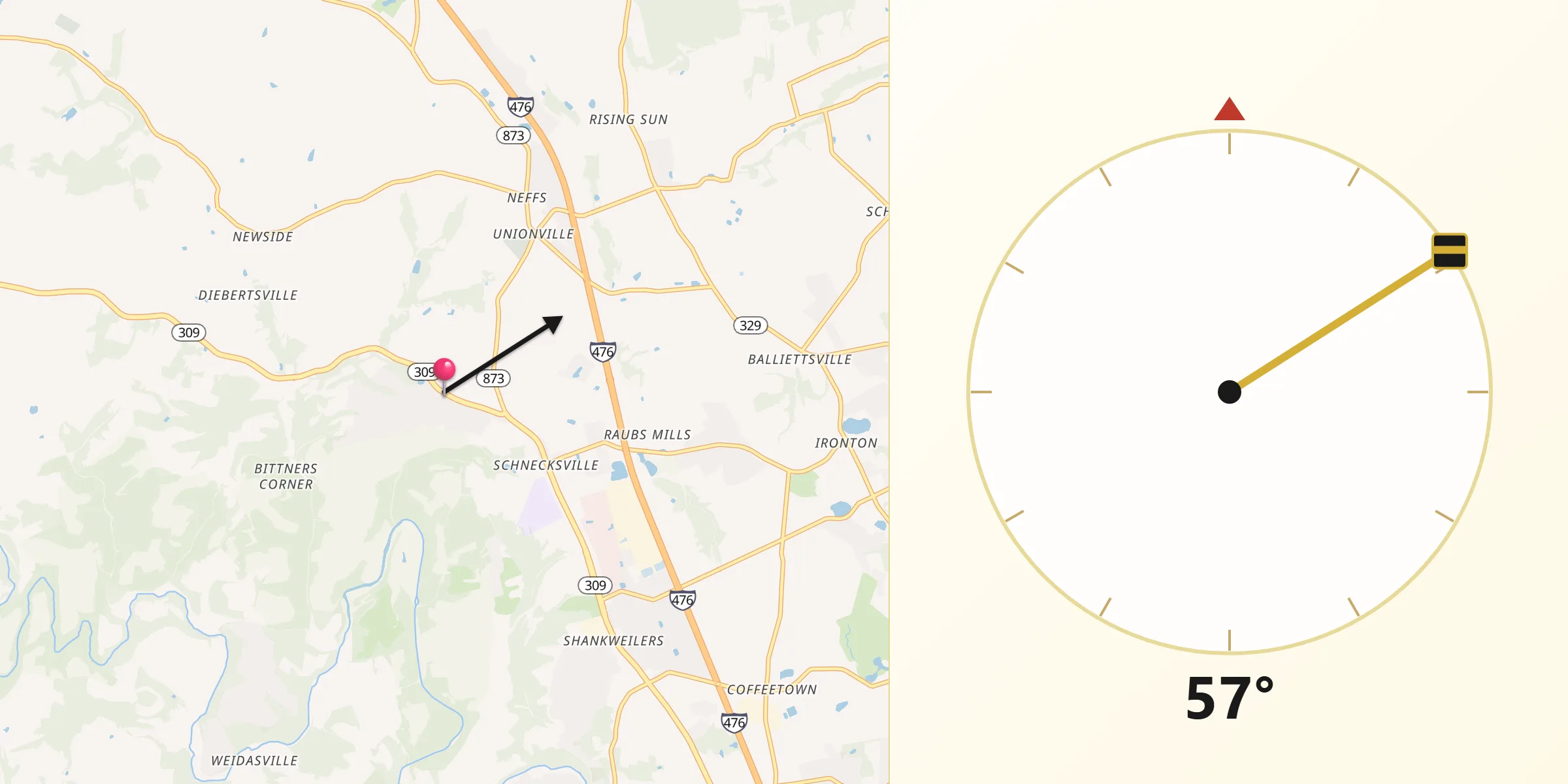 Qibla Direction from Schnecksville
