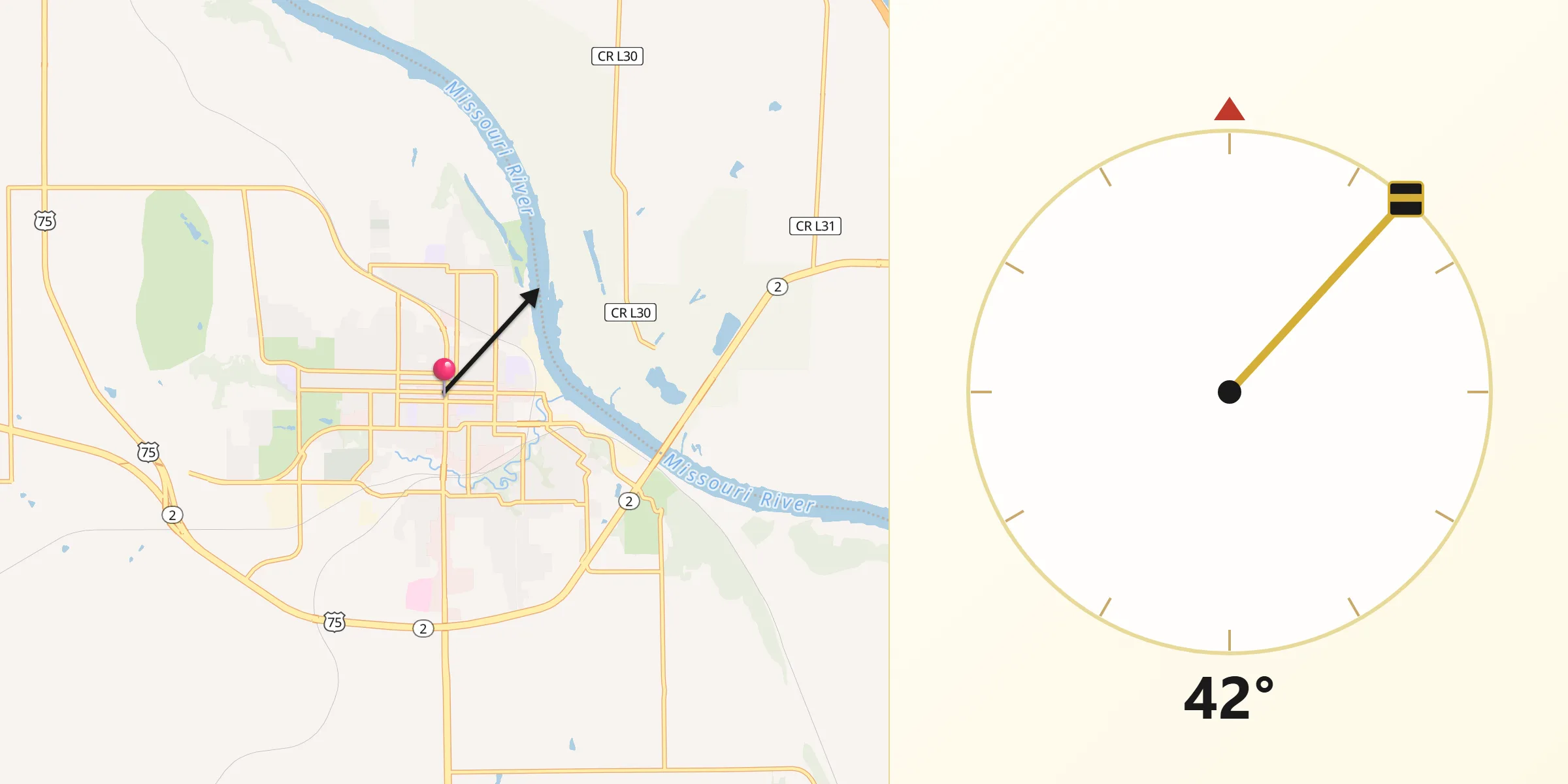 Qibla Direction from Nebraska City