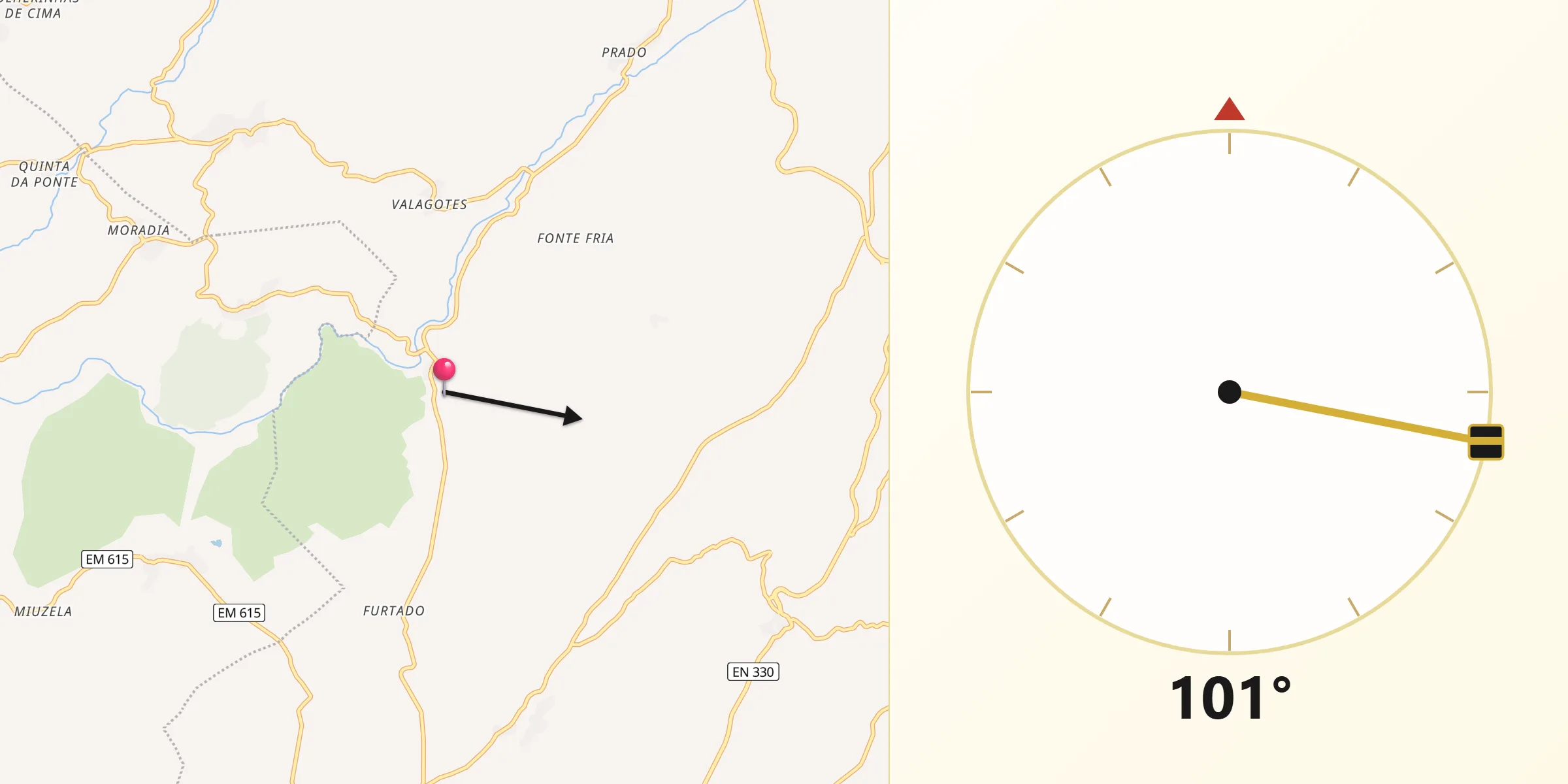Direção da Qibla a partir de Matança