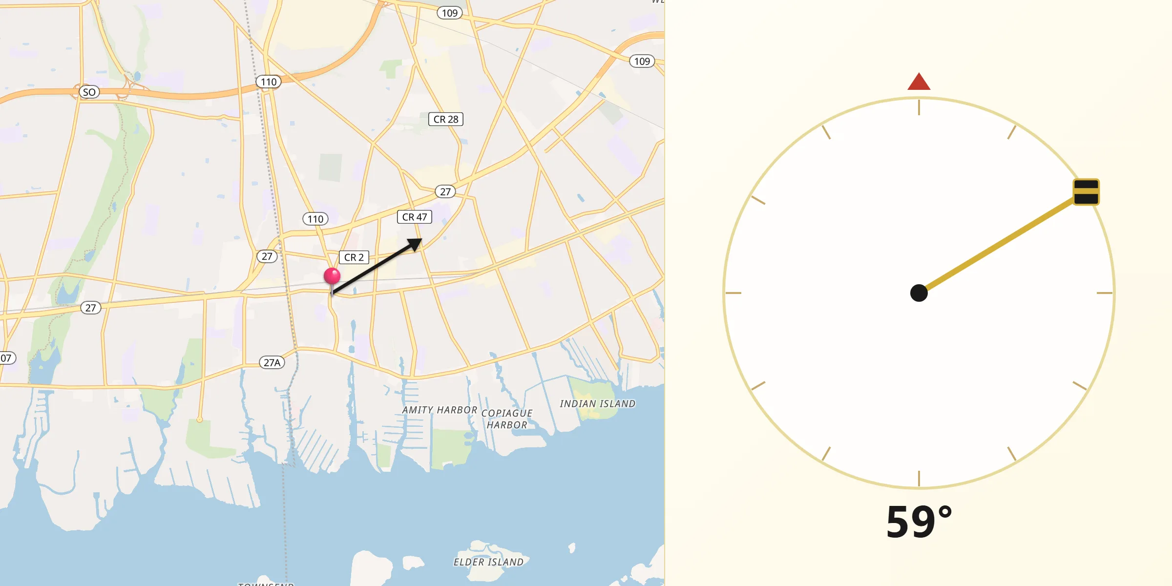 Qibla Direction from Amityville