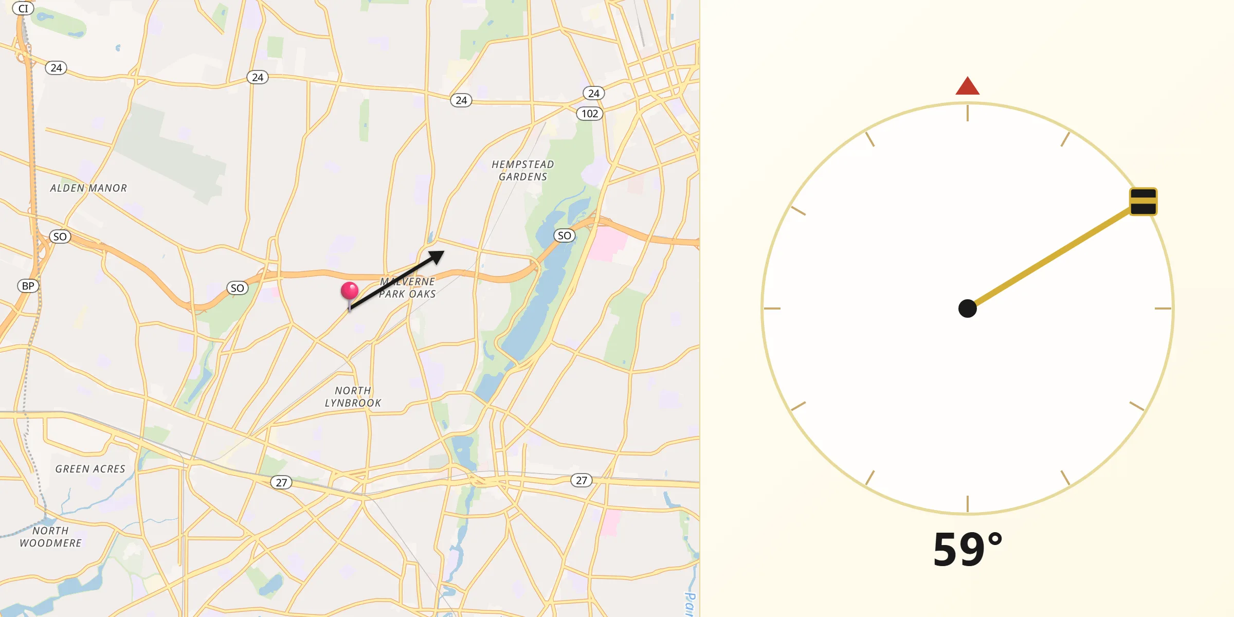 Qibla Direction from Malverne