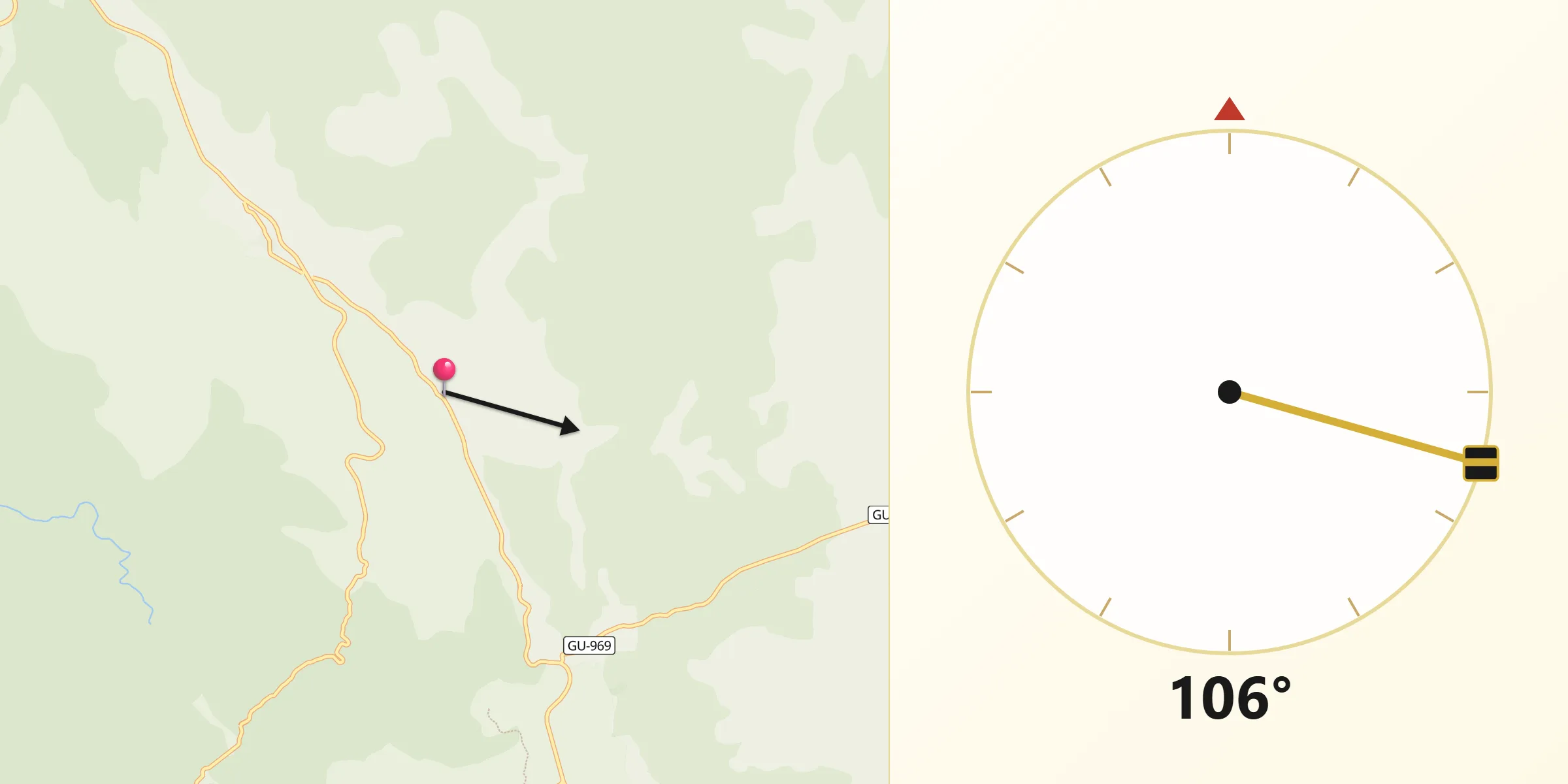 Dirección de la Qibla desde Pinilla de Molina