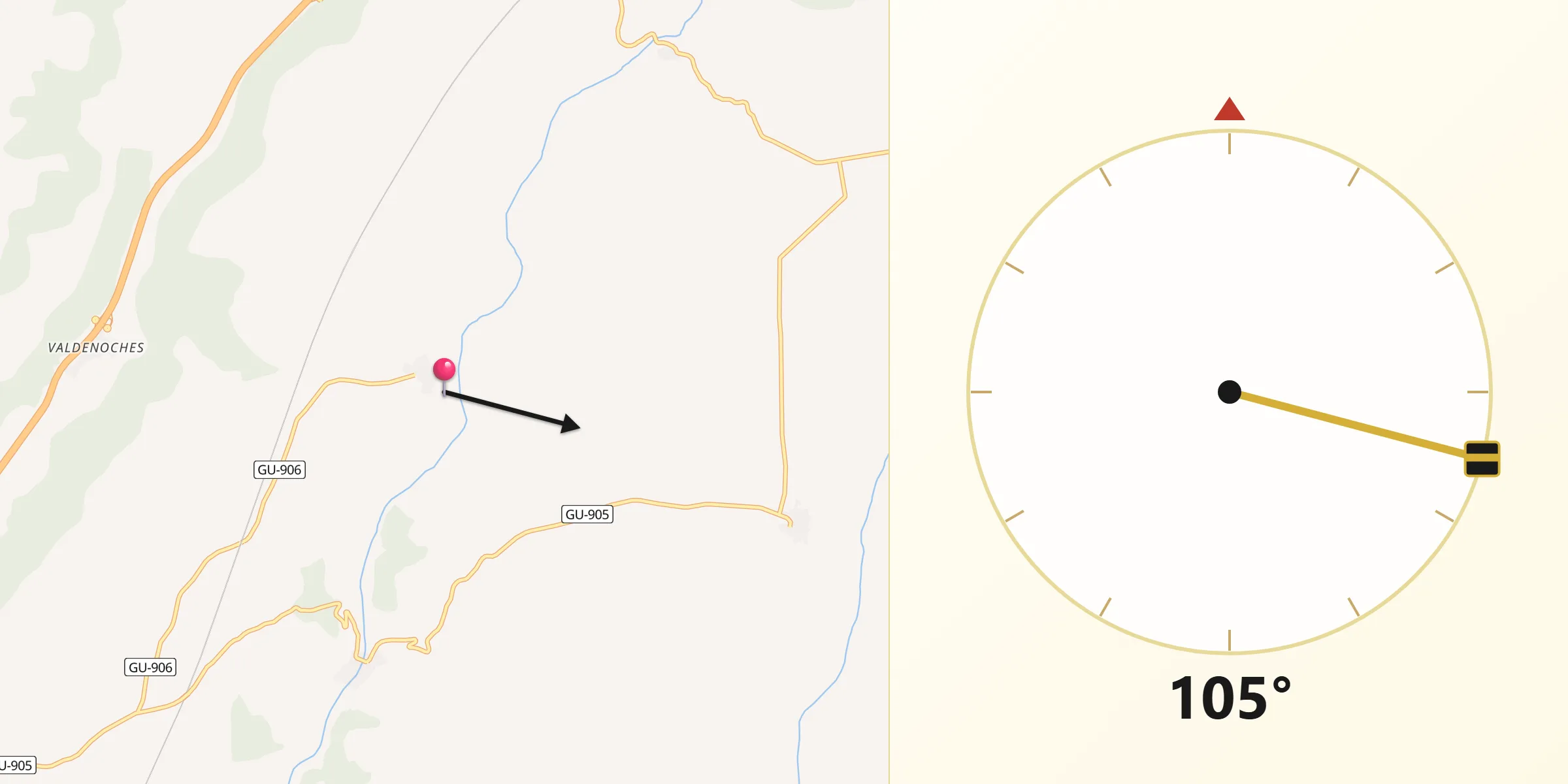 Dirección de la Qibla desde Aldeanueva de Guadalajara