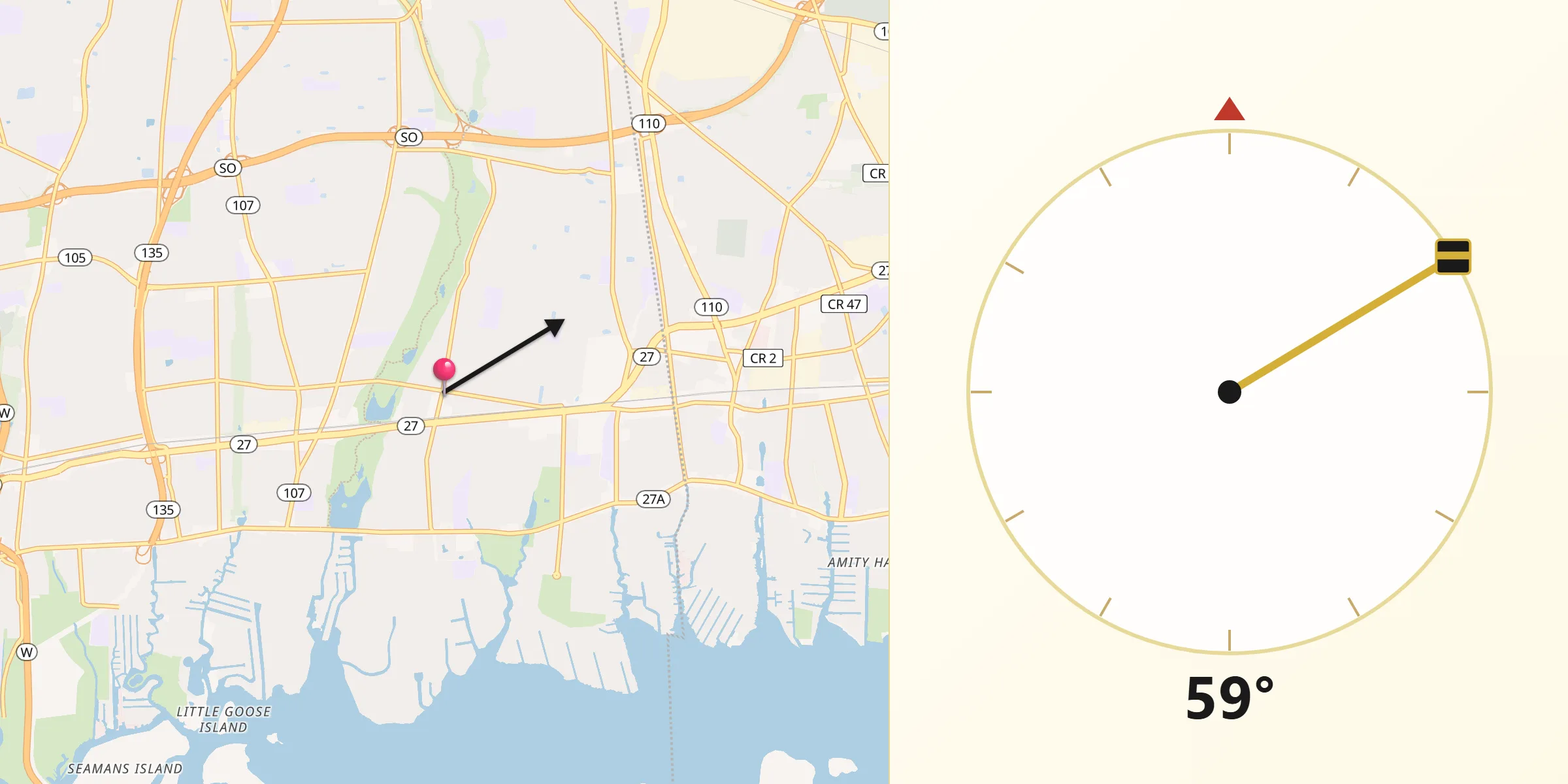 Qibla Direction from Massapequa Park