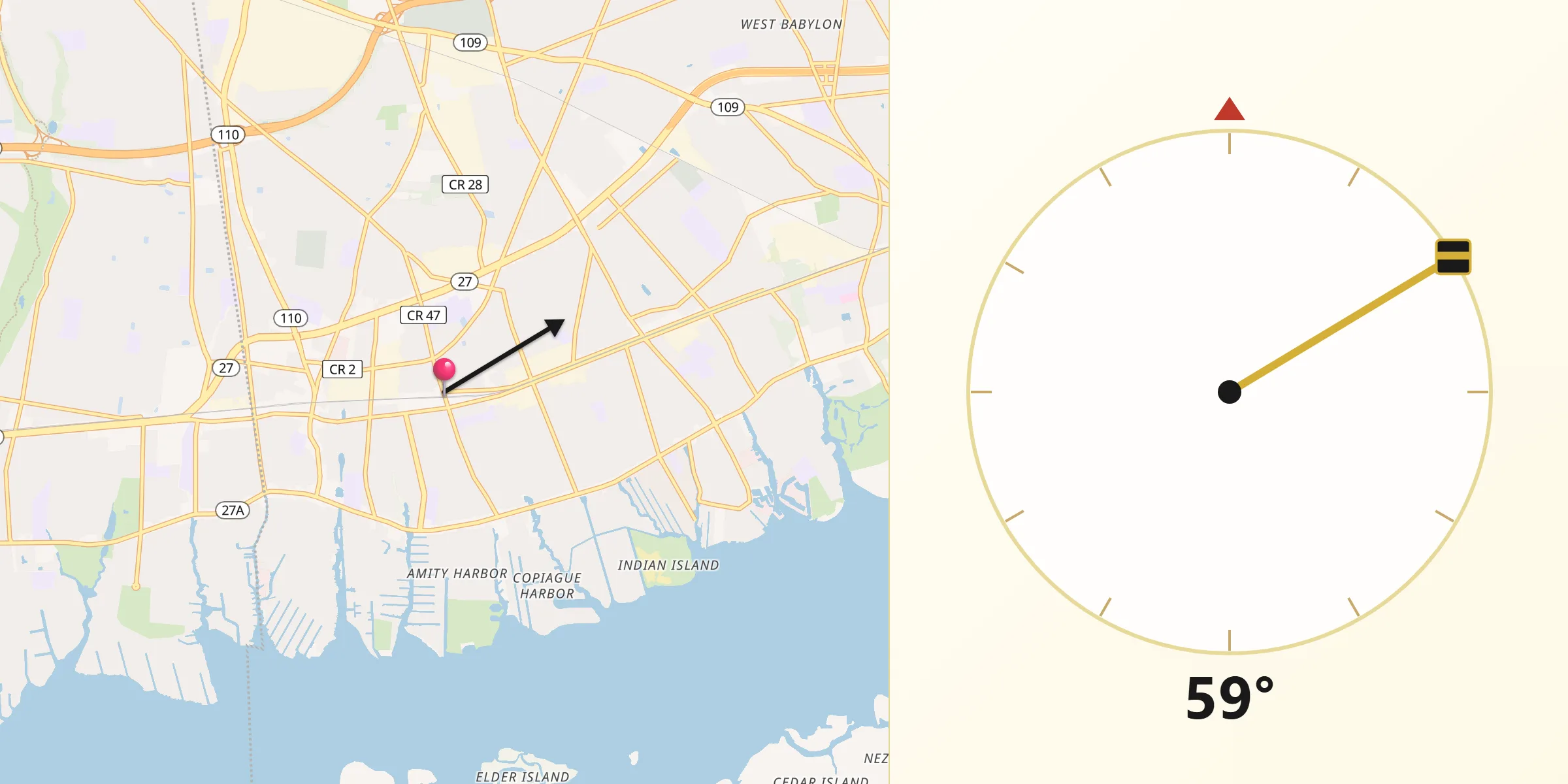 Qibla Direction from Copiague