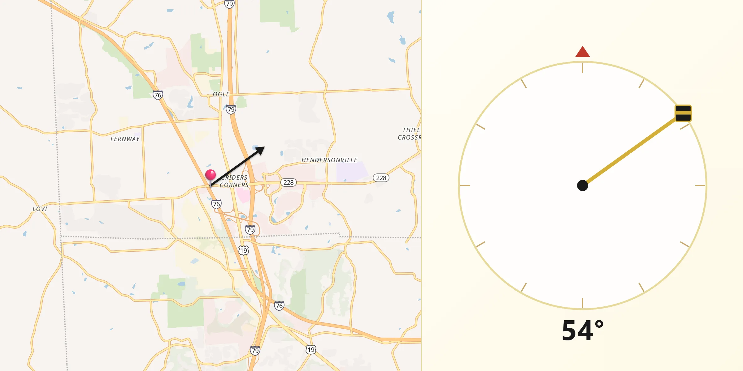 Qibla Direction from Cranberry Township