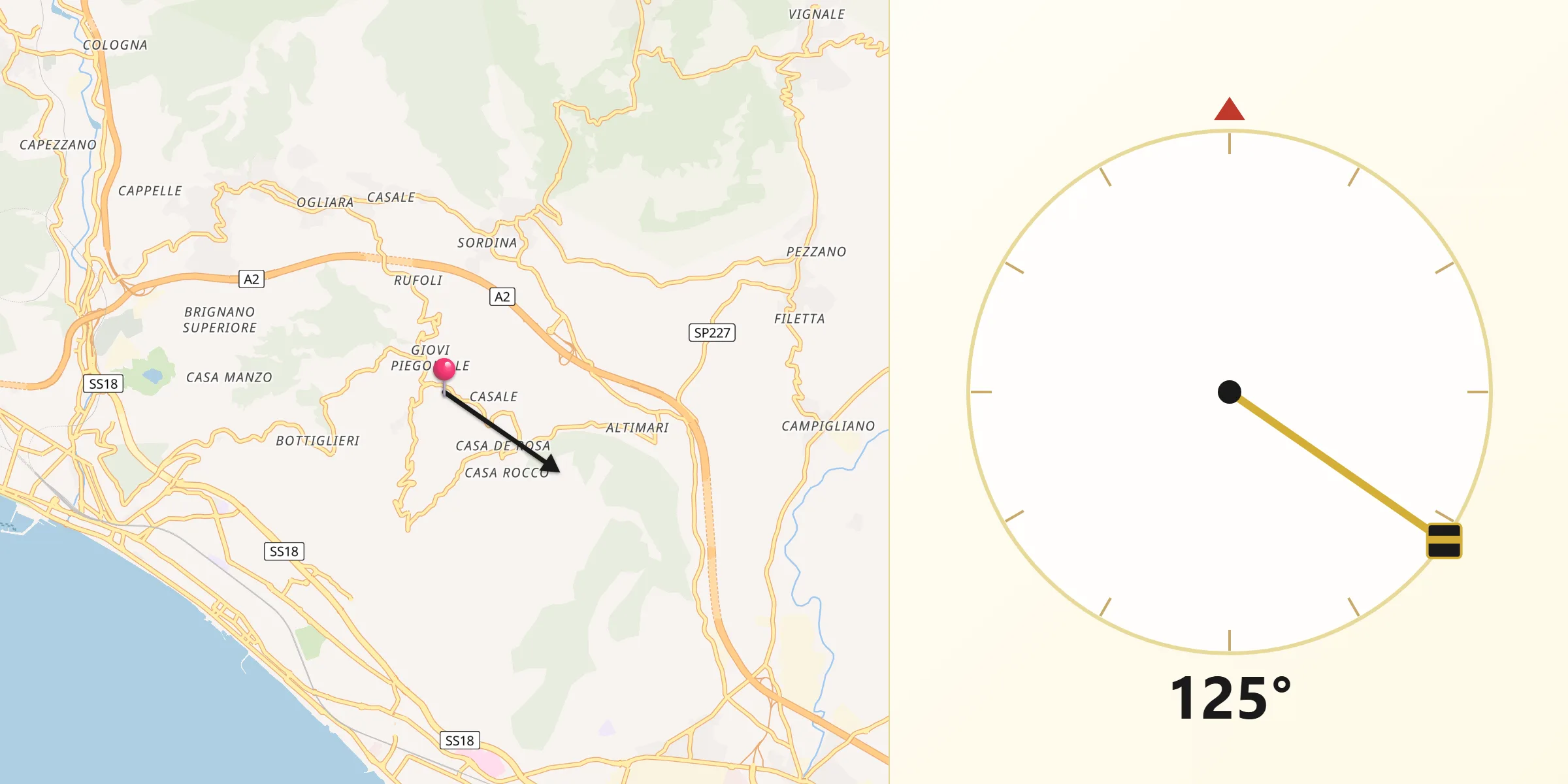 Direzione della Qibla da Piegolelle-San Bartolomeo