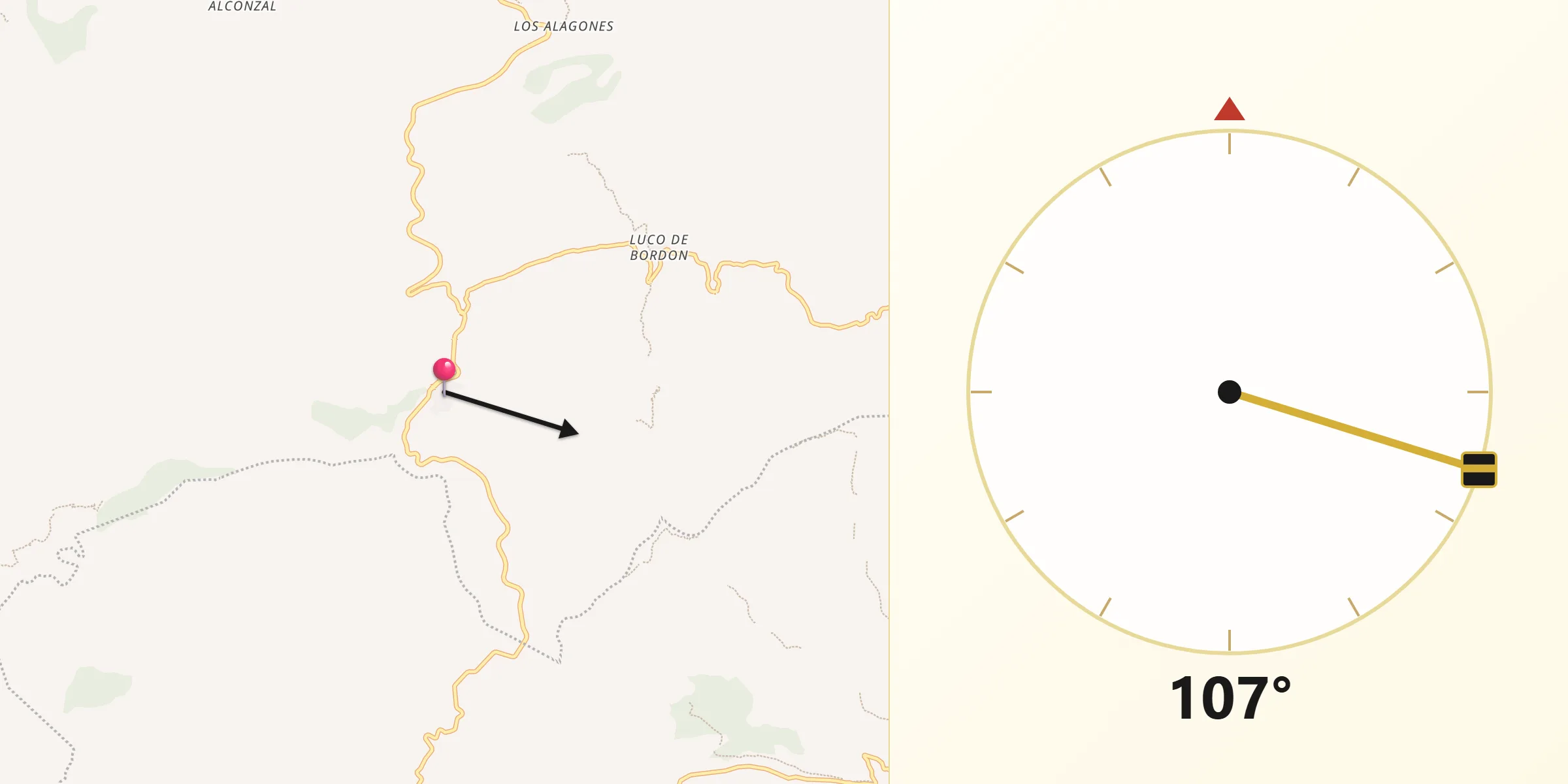 Dirección de la Qibla desde Bordón