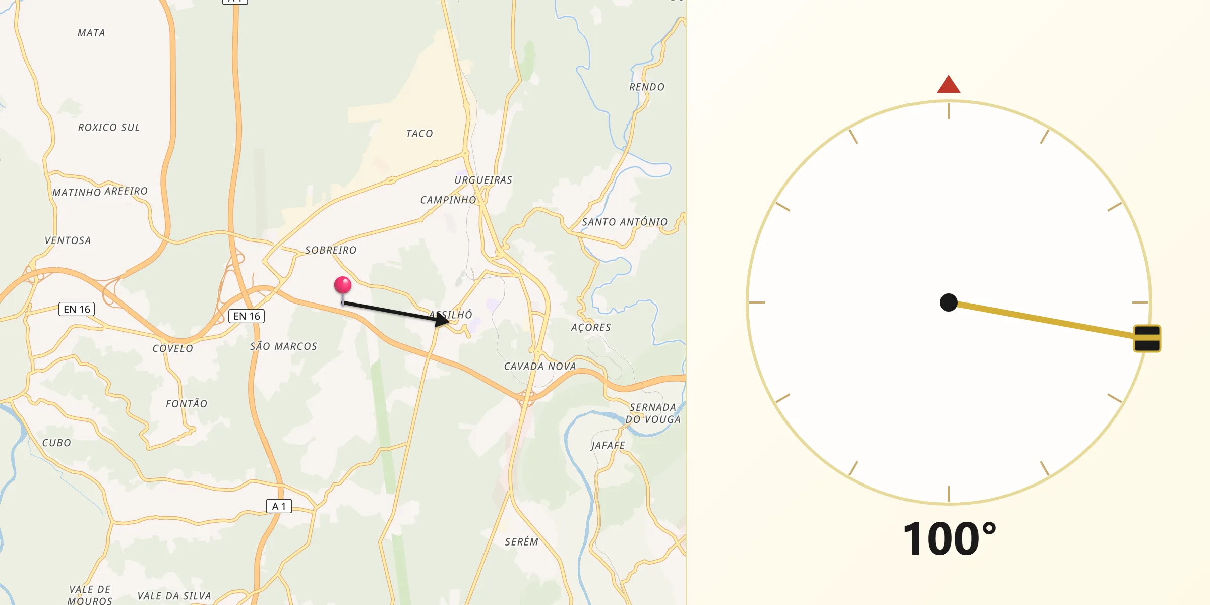 Direção da Qibla a partir de Albergaria-a-Velha