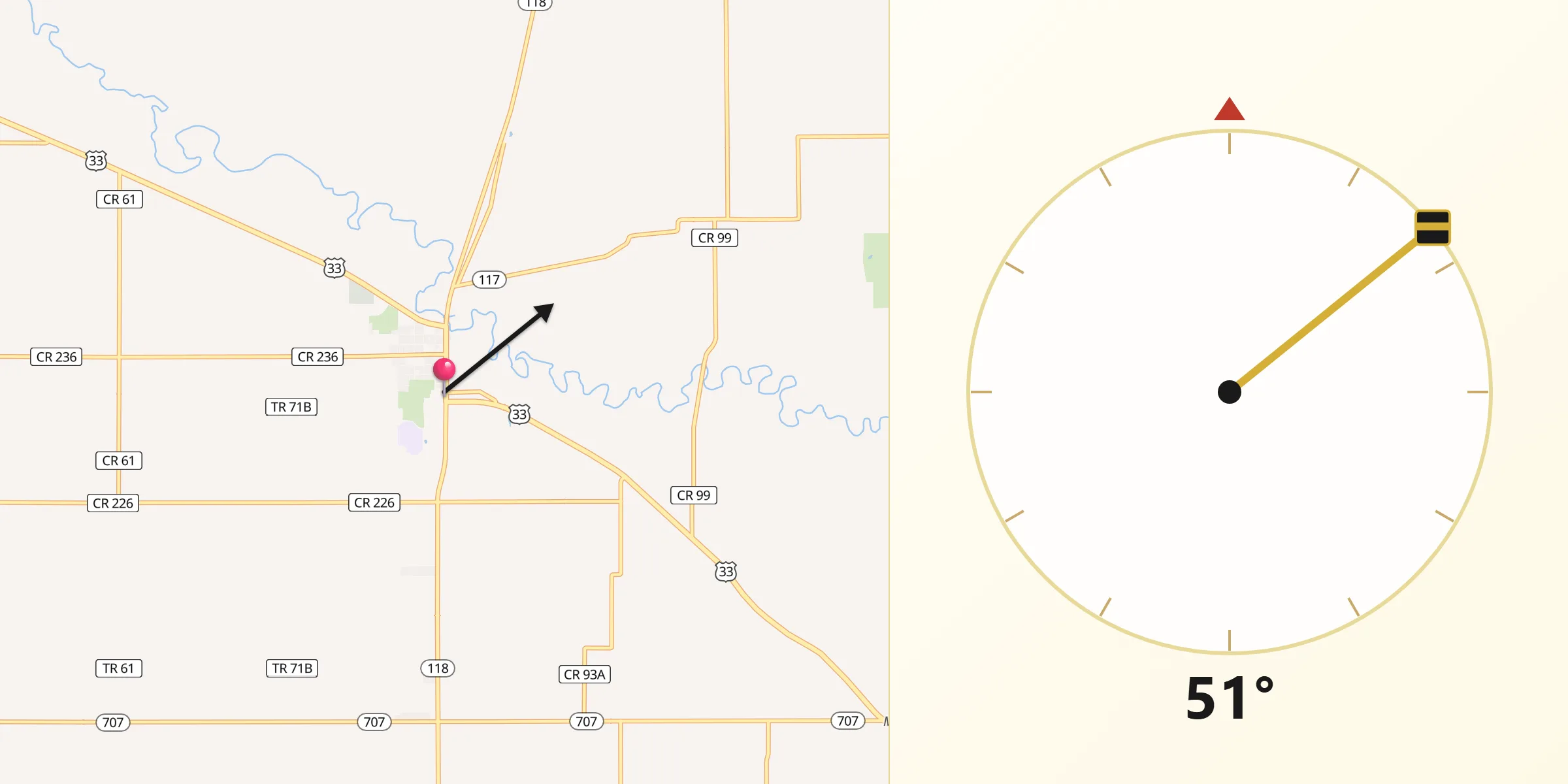 Dirección de la Qibla desde Rockford