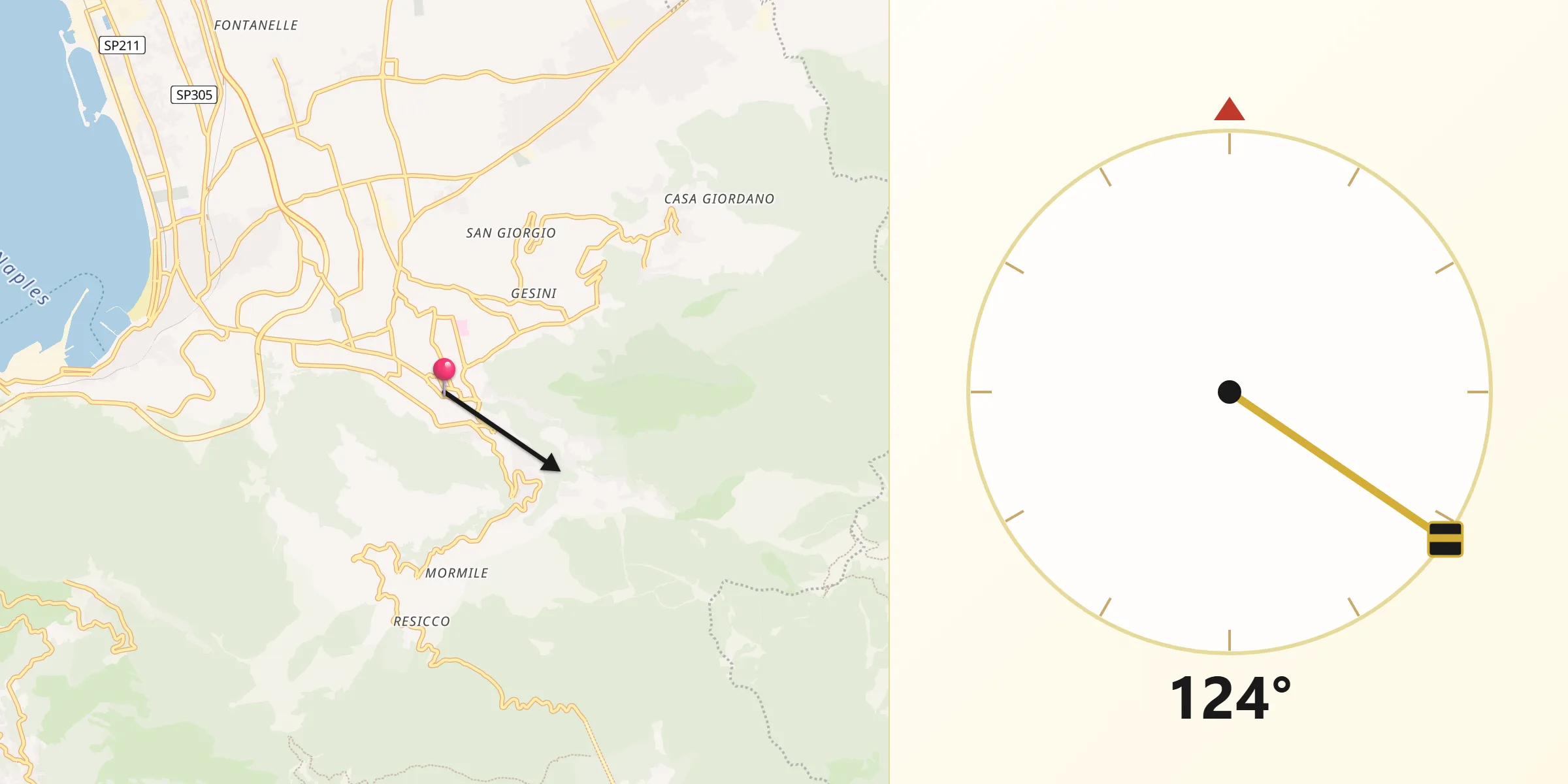 Direzione della Qibla da Gragnano