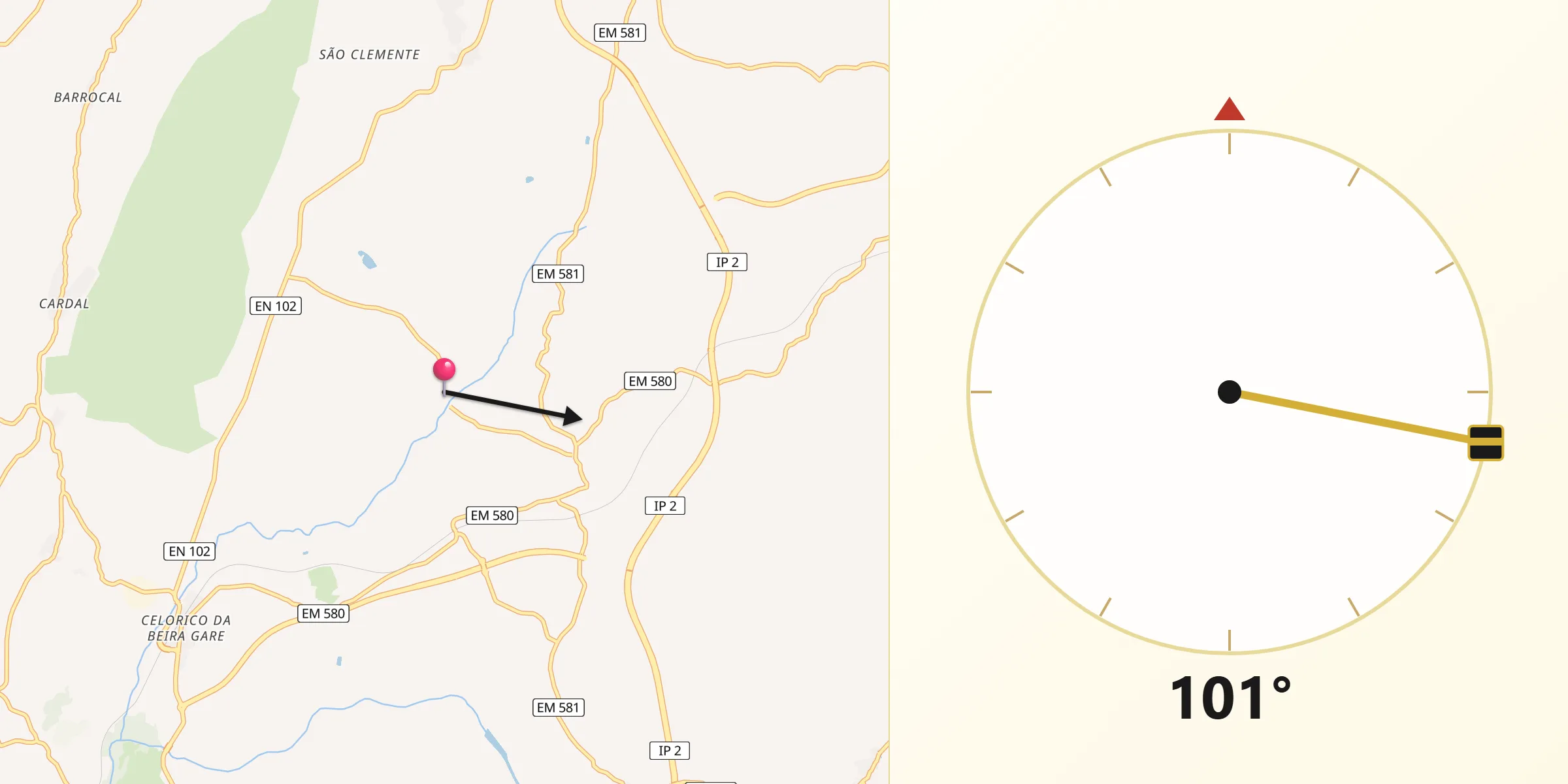Direção da Qibla a partir de Minhocal
