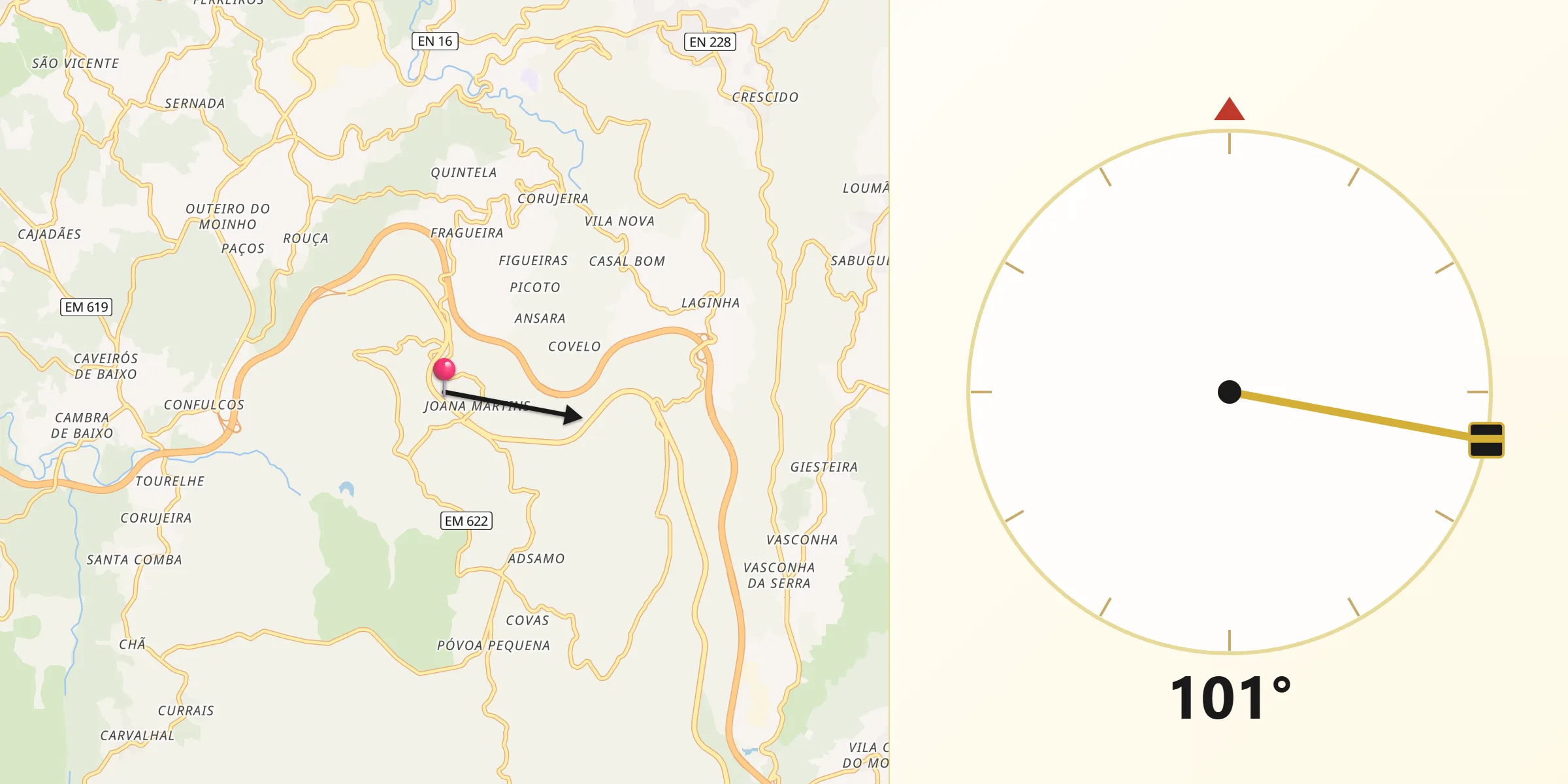 Direção da Qibla a partir de Vouzela