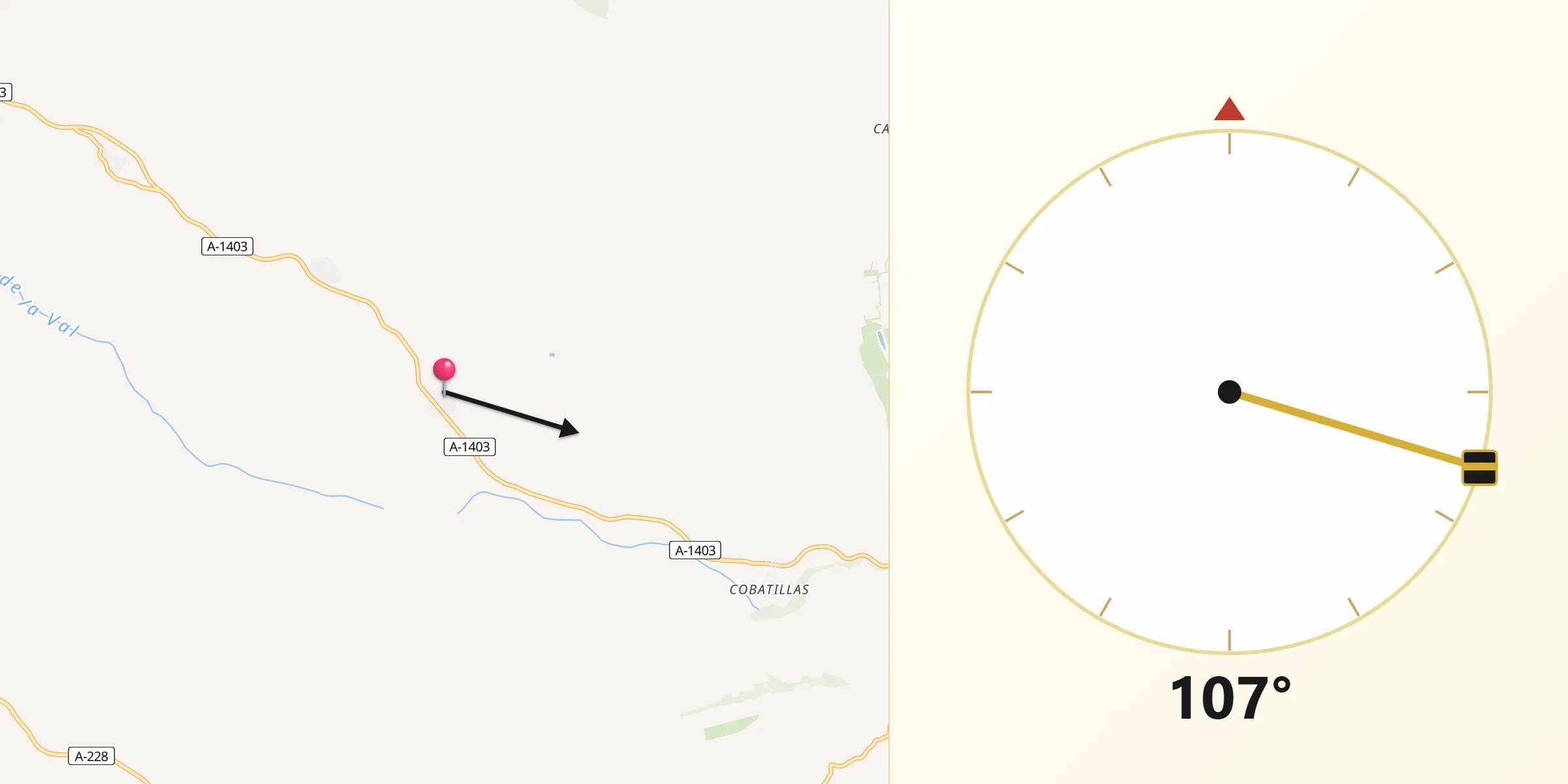 Dirección de la Qibla desde Hinojosa de Jarque
