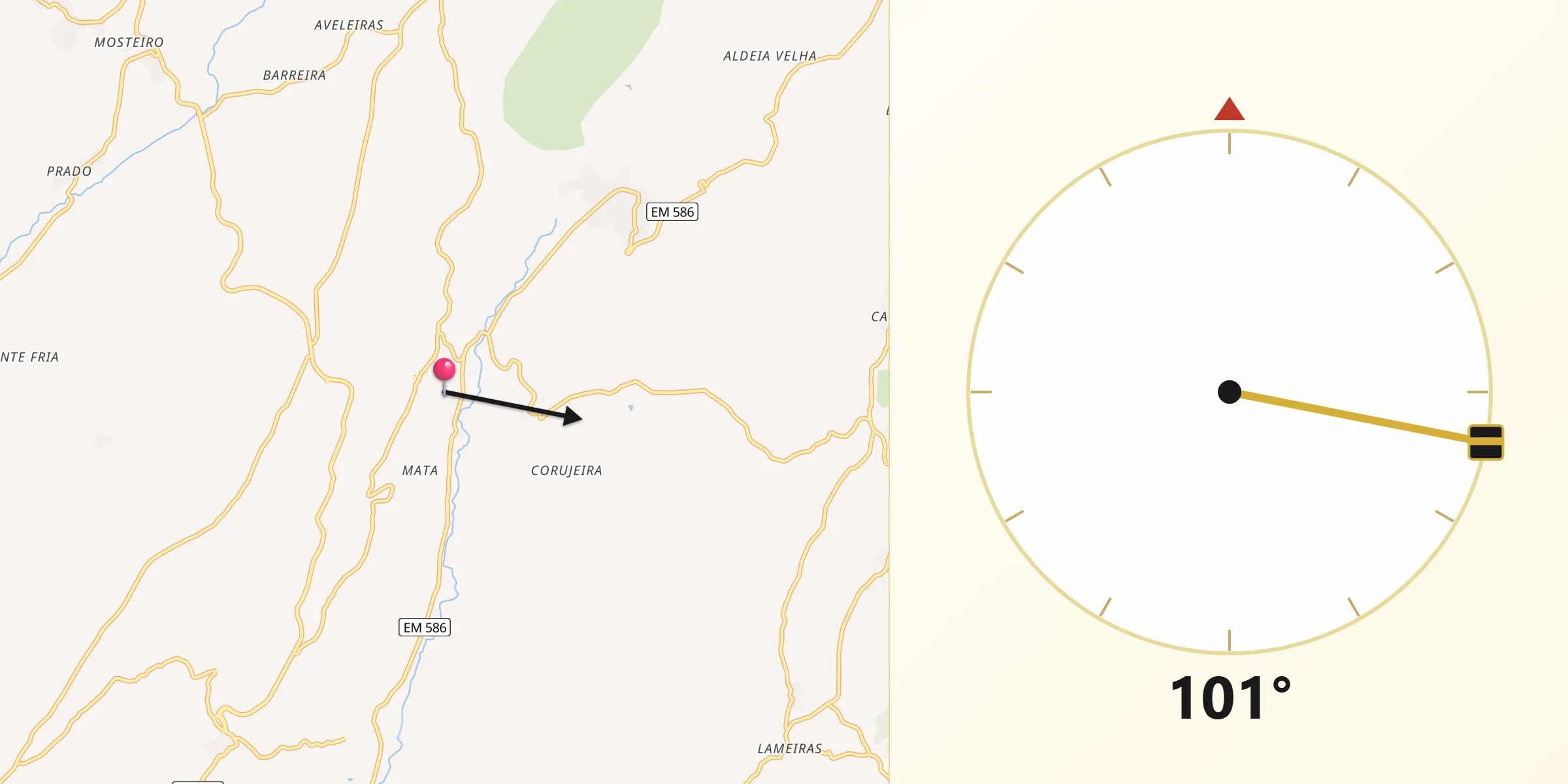 Direção da Qibla a partir de Sobral Pichorro