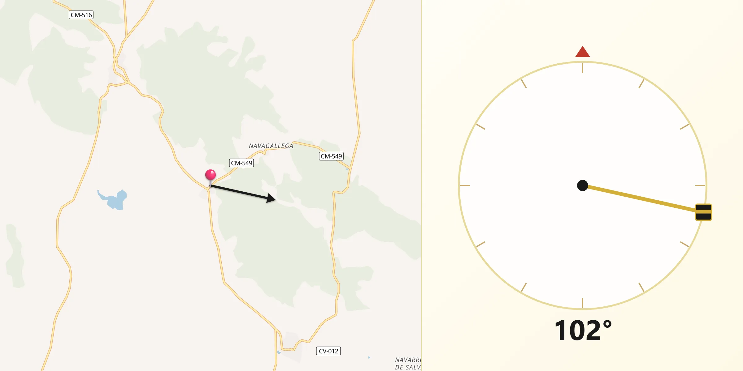 Dirección de la Qibla desde Membribe de la Sierra
