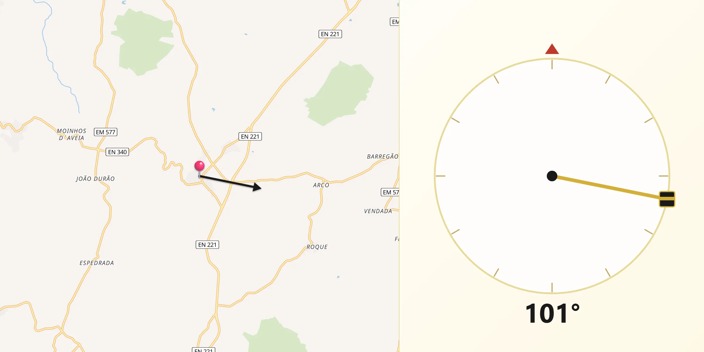 Direção da Qibla a partir de Freixedas