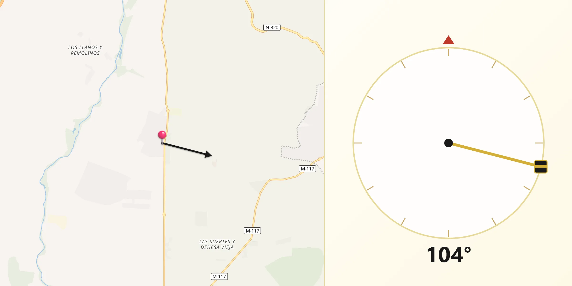 Dirección de la Qibla desde Valdetorres de Jarama