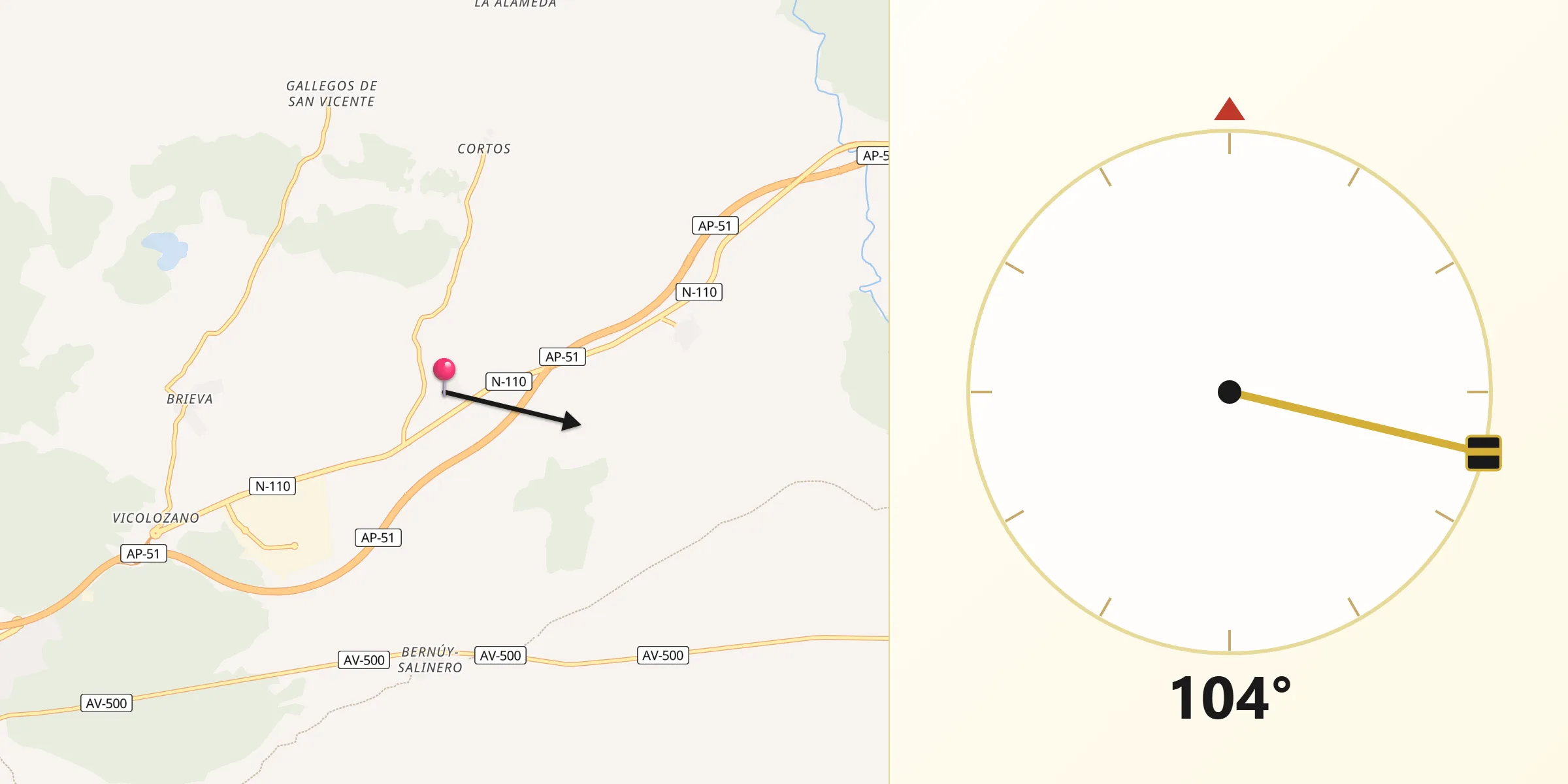 Dirección de la Qibla desde Berrocalejo de Aragona