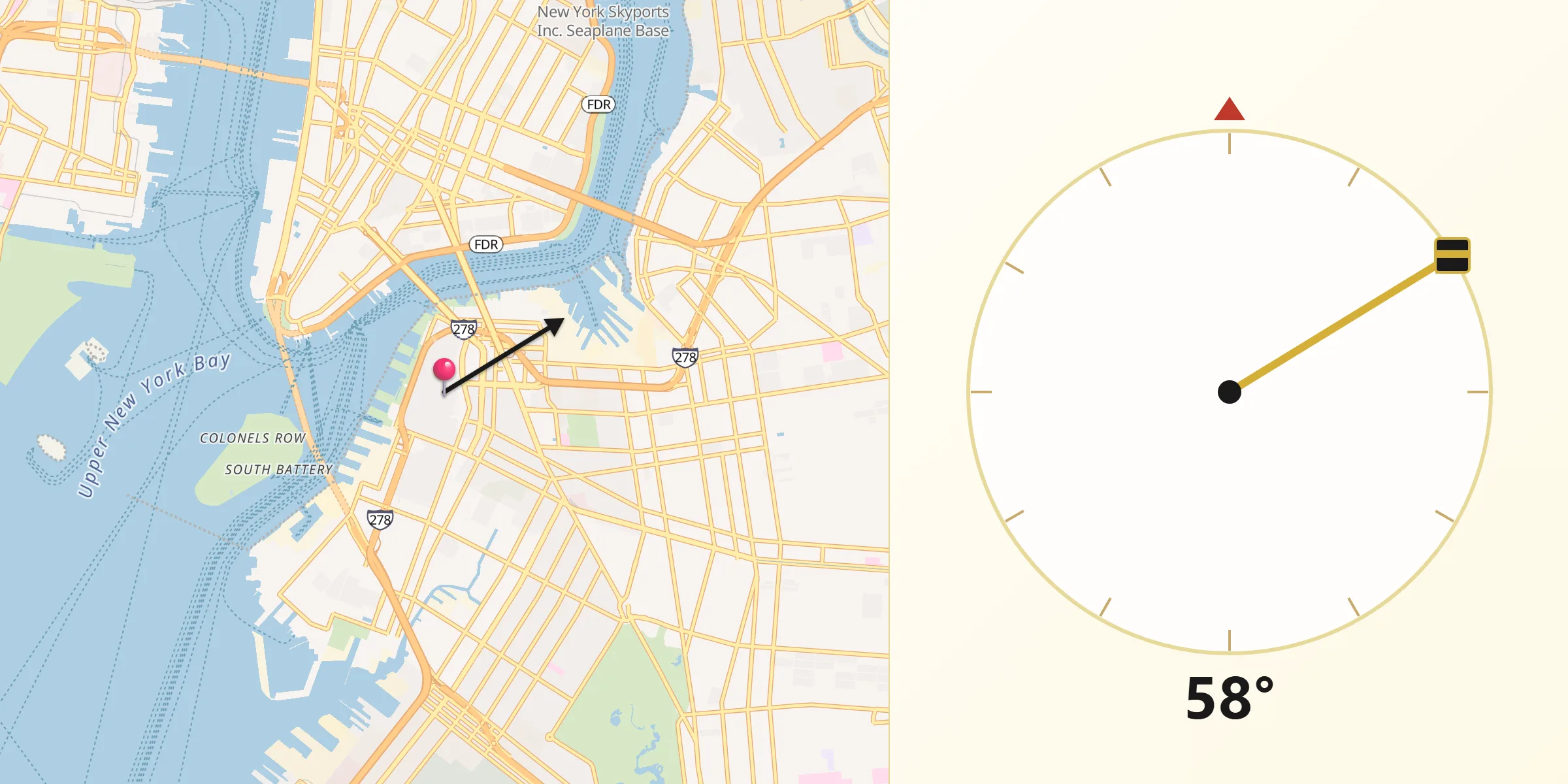 Qibla Direction from Brooklyn Heights