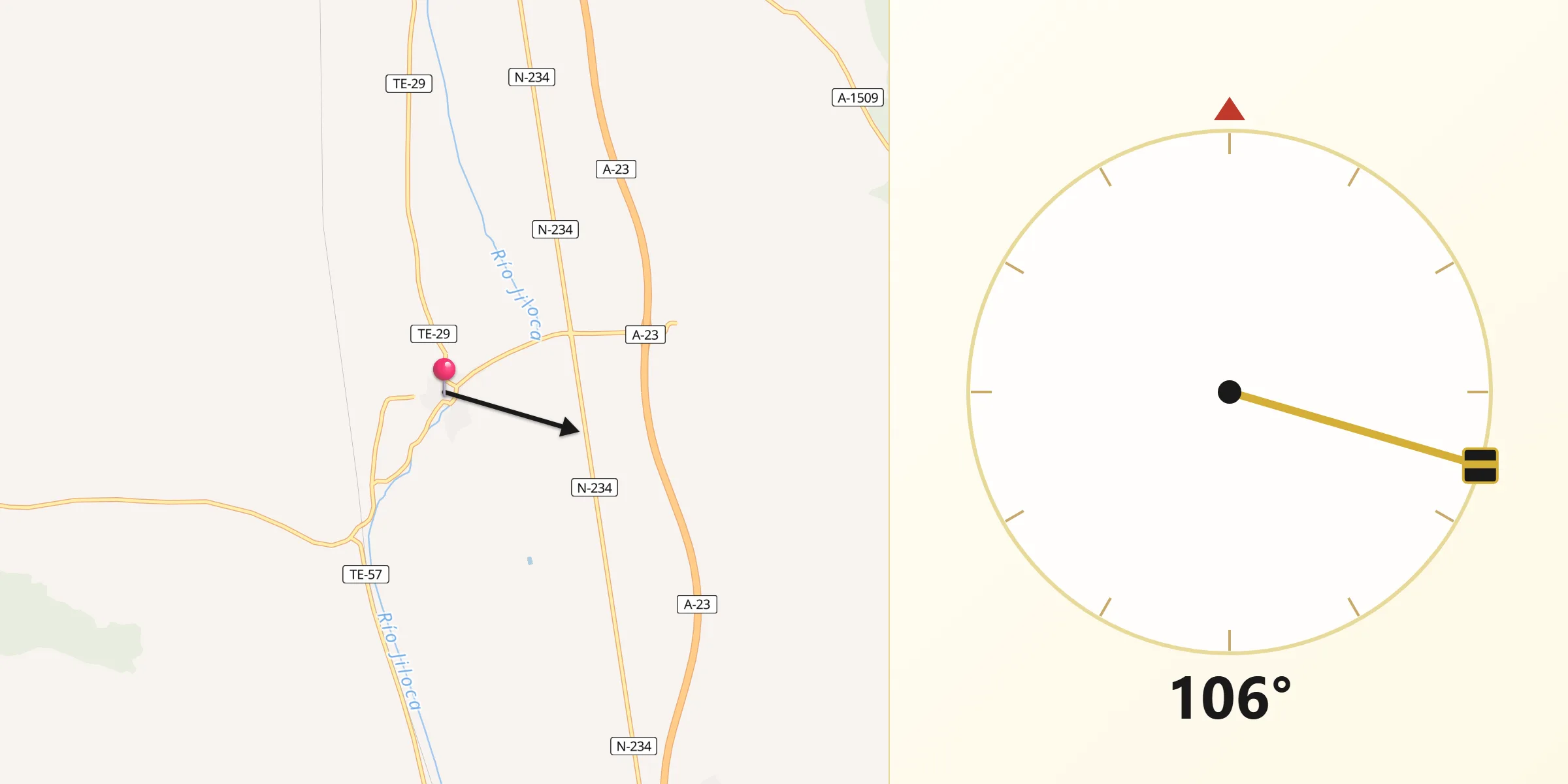 Dirección de la Qibla desde Villafranca del Campo