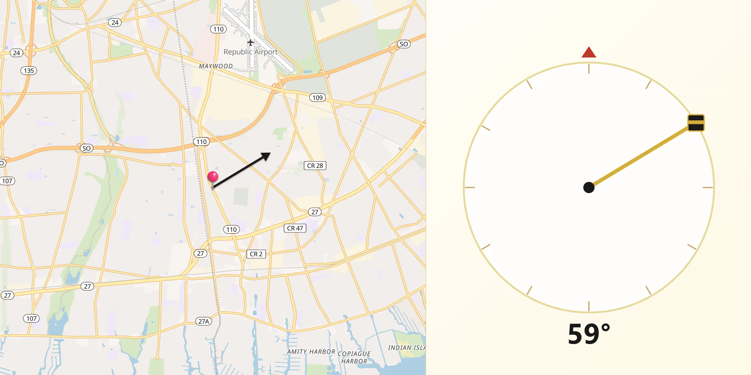 Qibla Direction from North Amityville