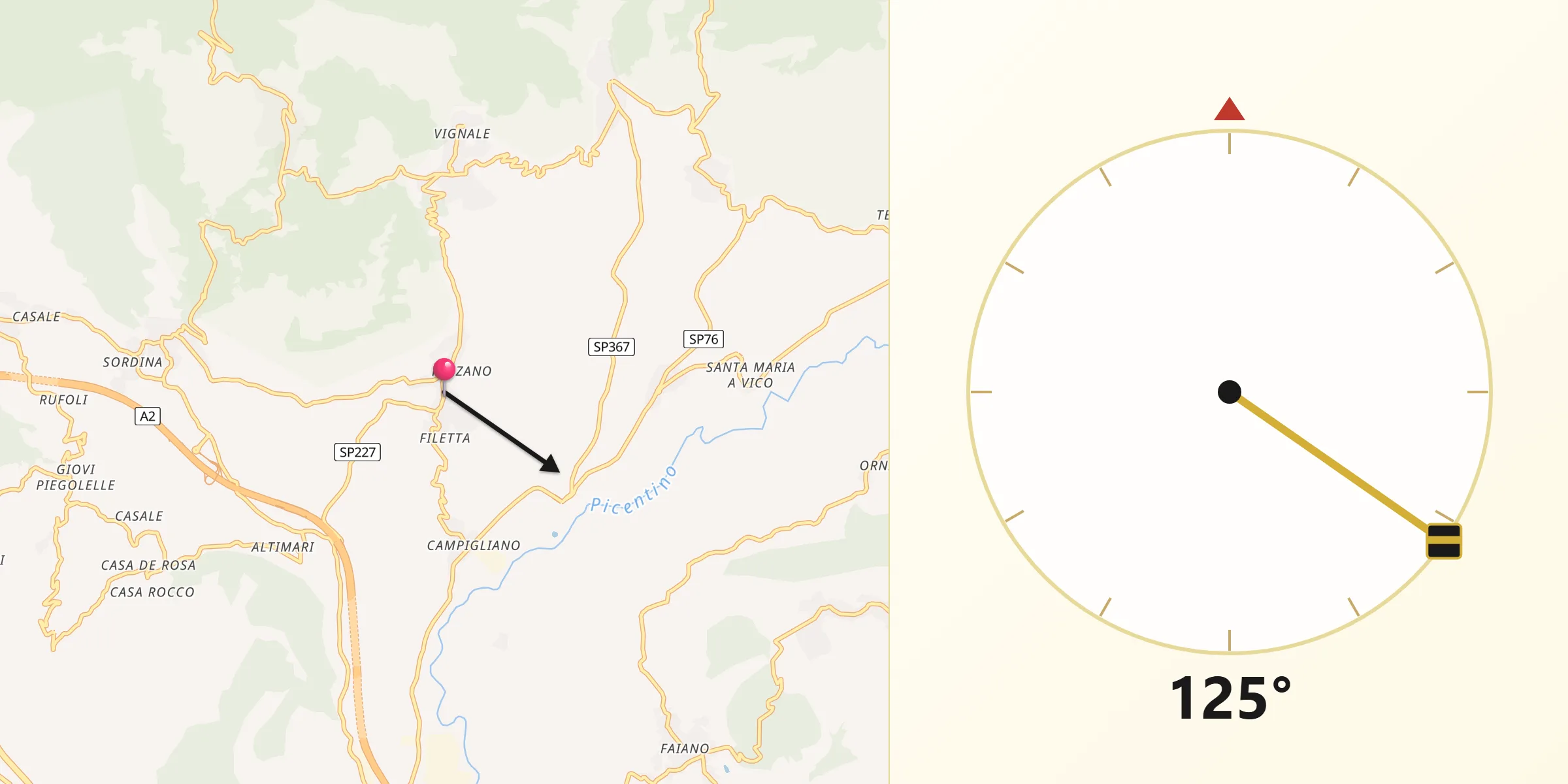 Direzione della Qibla da Pezzano-Filetta