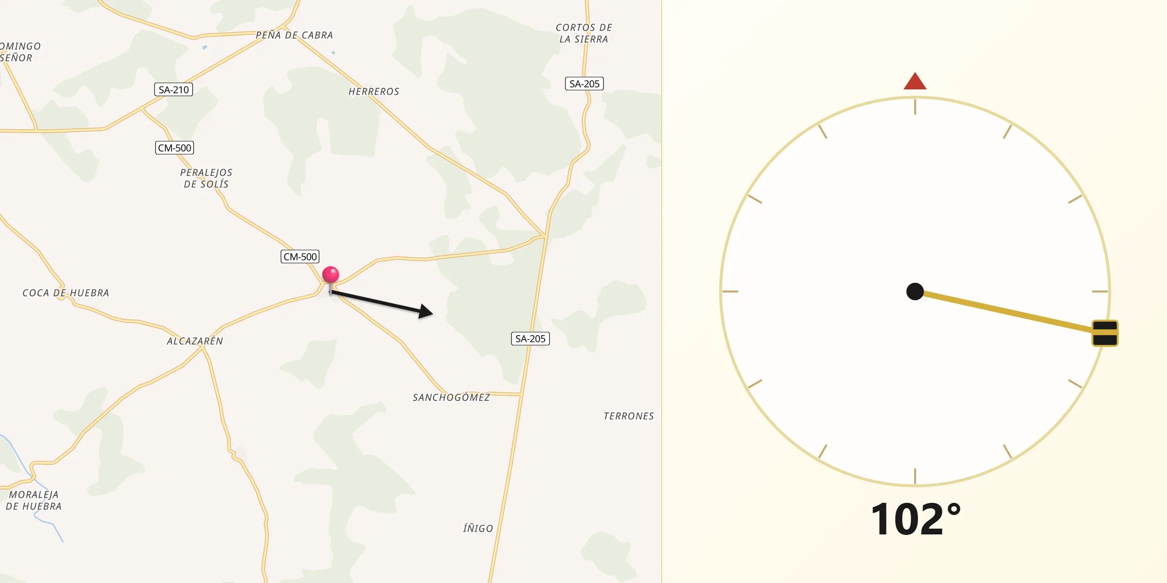 Dirección de la Qibla desde Narros de Matalayegua