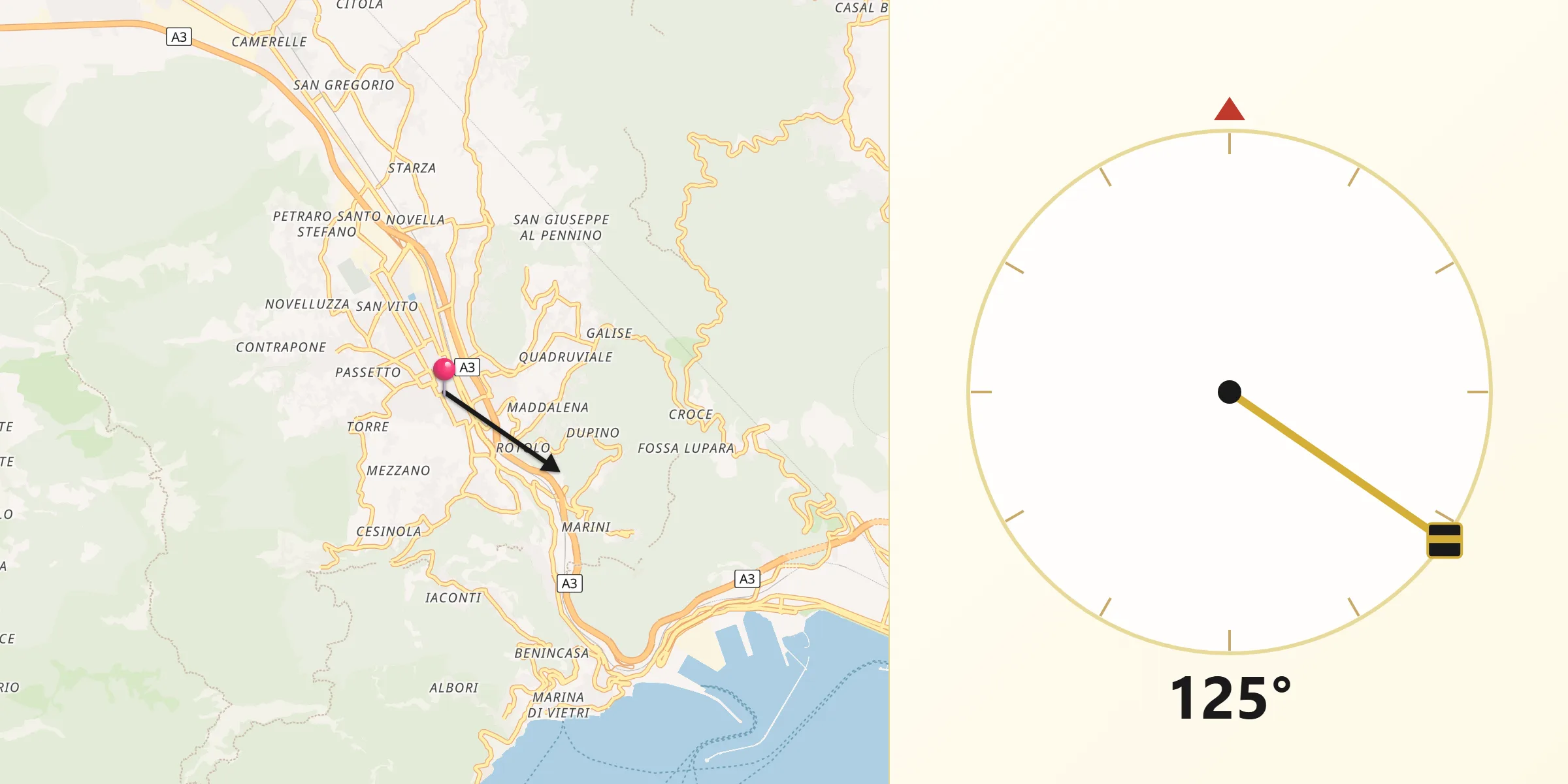 Direzione della Qibla da Cava de' Tirreni
