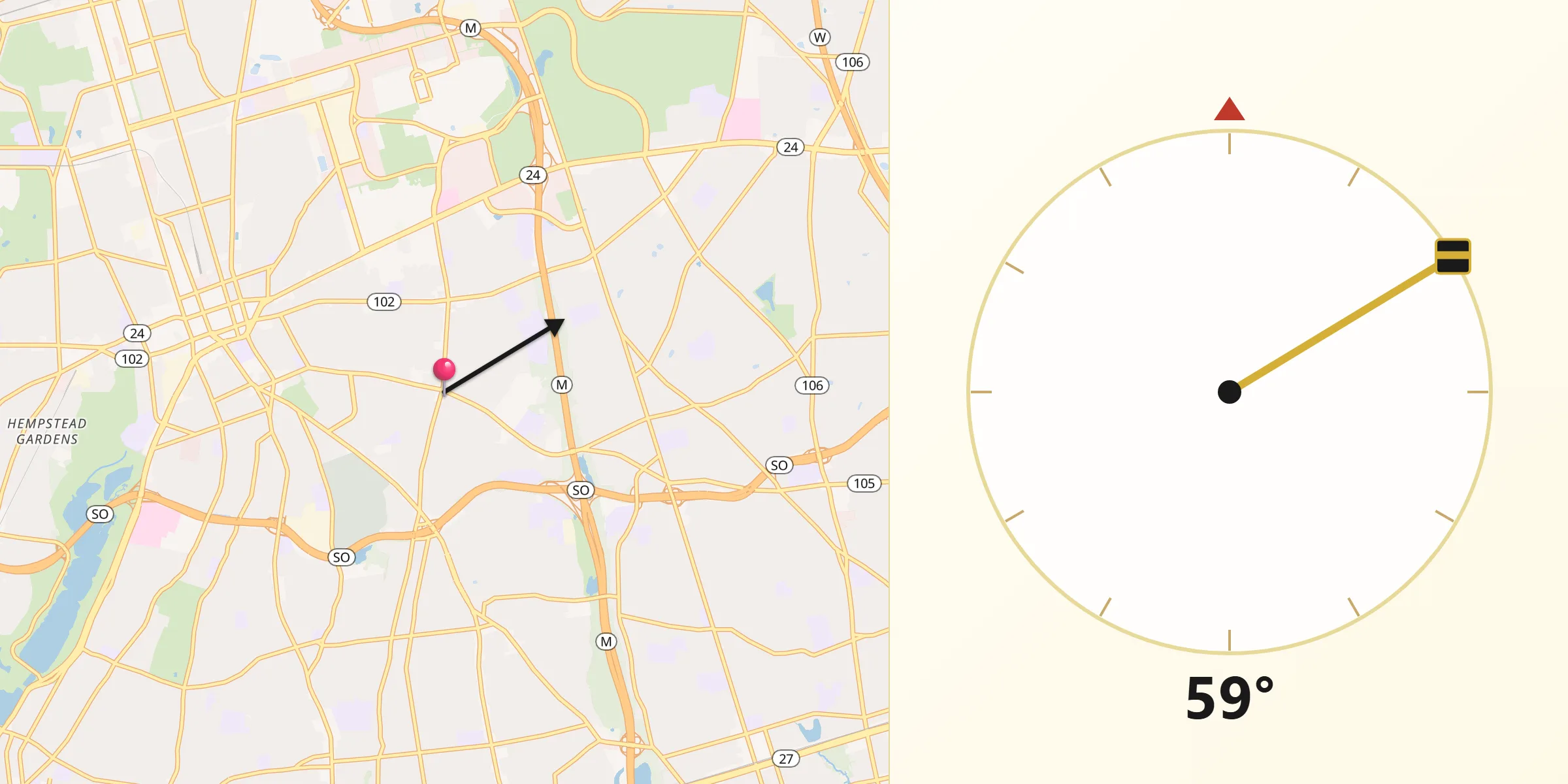 Qibla Direction from Uniondale