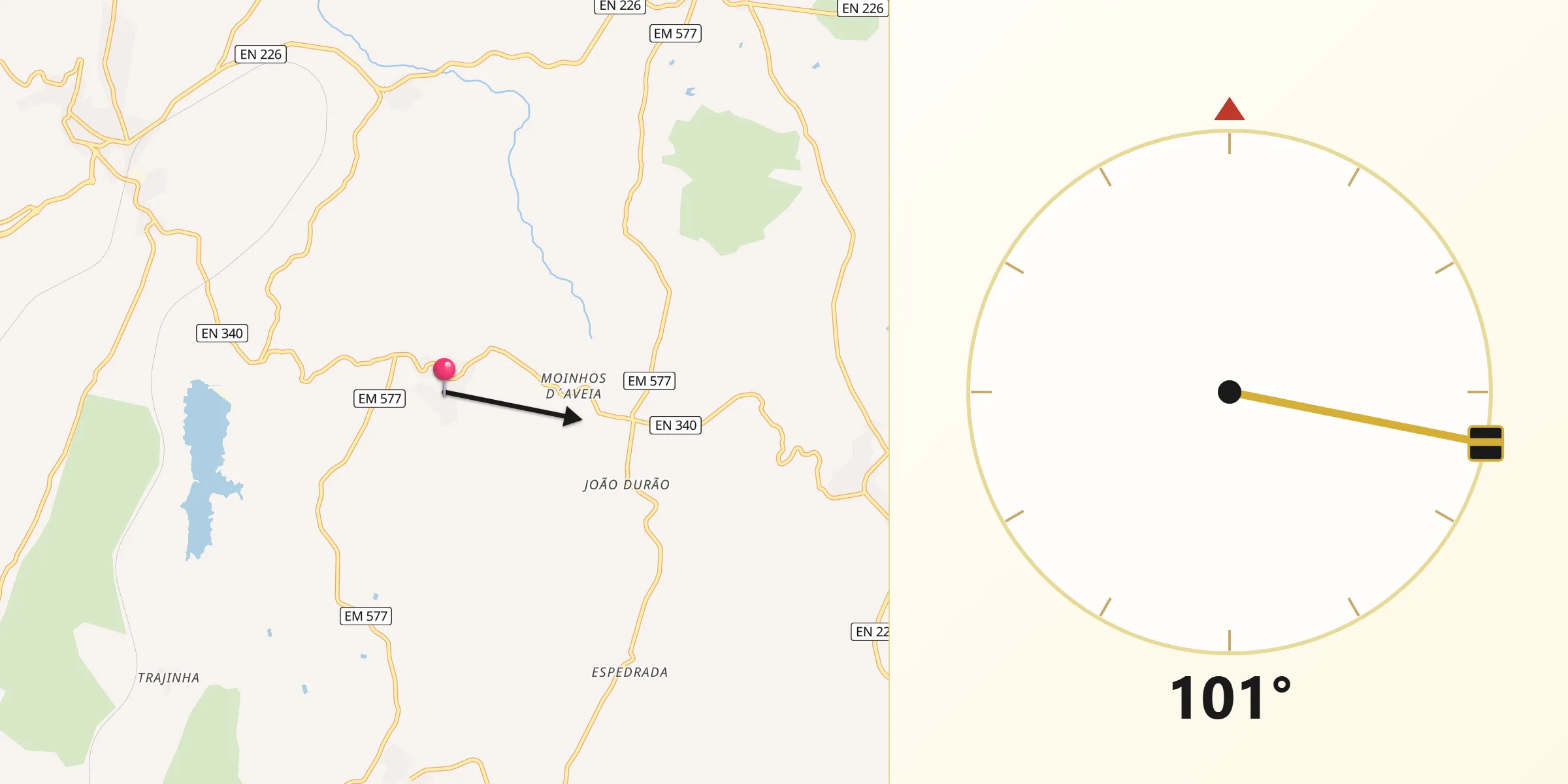Direção da Qibla a partir de Alverca da Beira