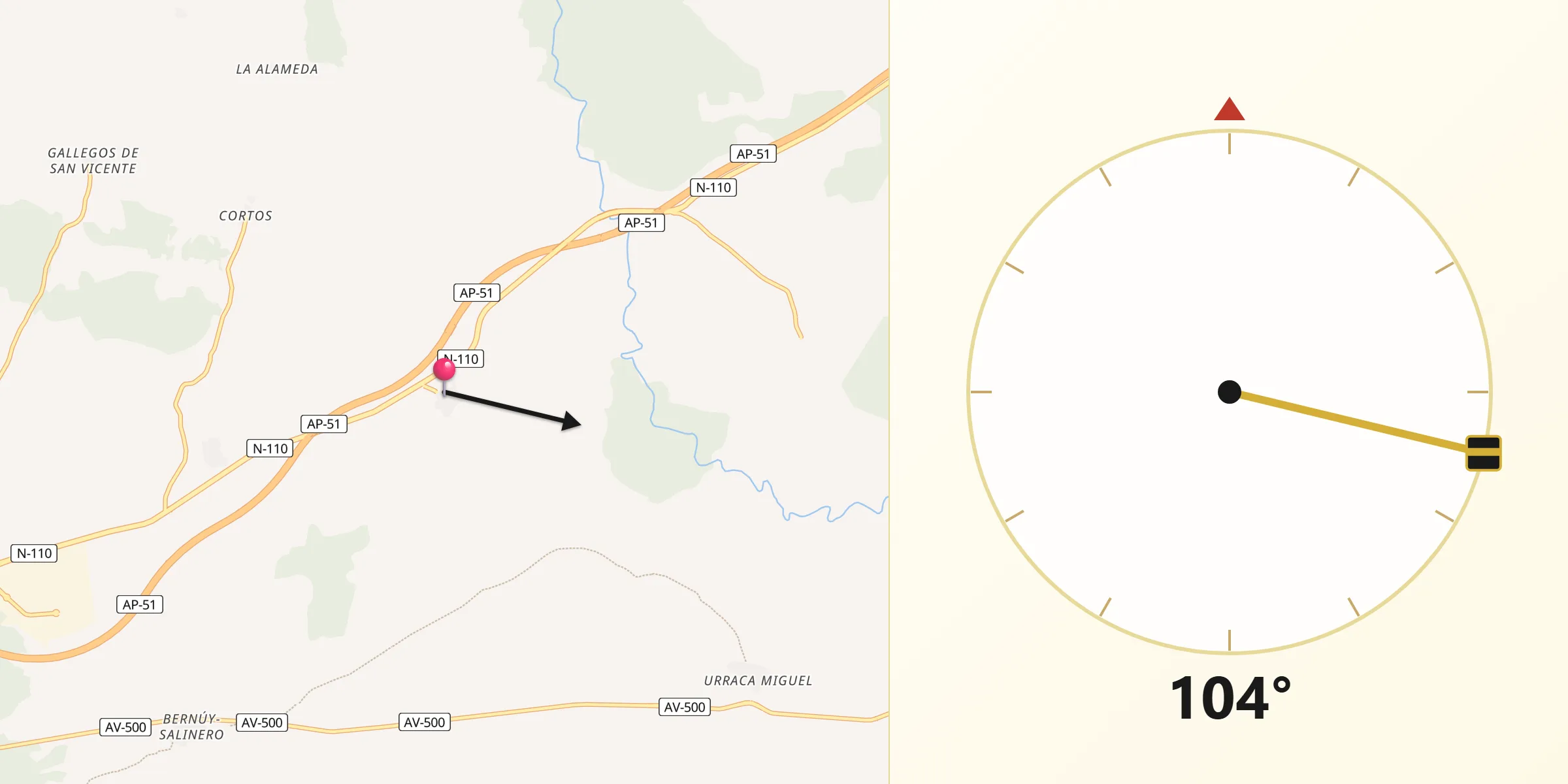 Dirección de la Qibla desde Mediana de Voltoya