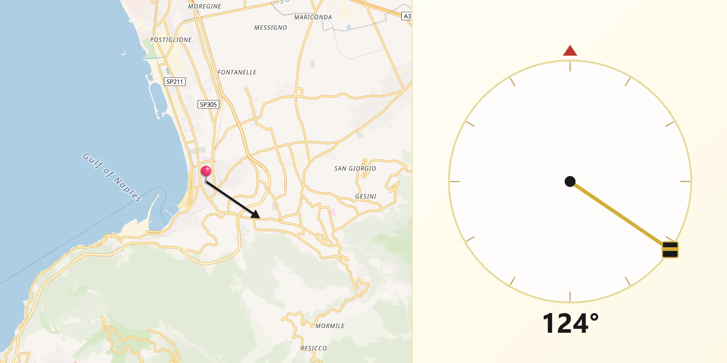 Direzione della Qibla da Castellammare di Stabia