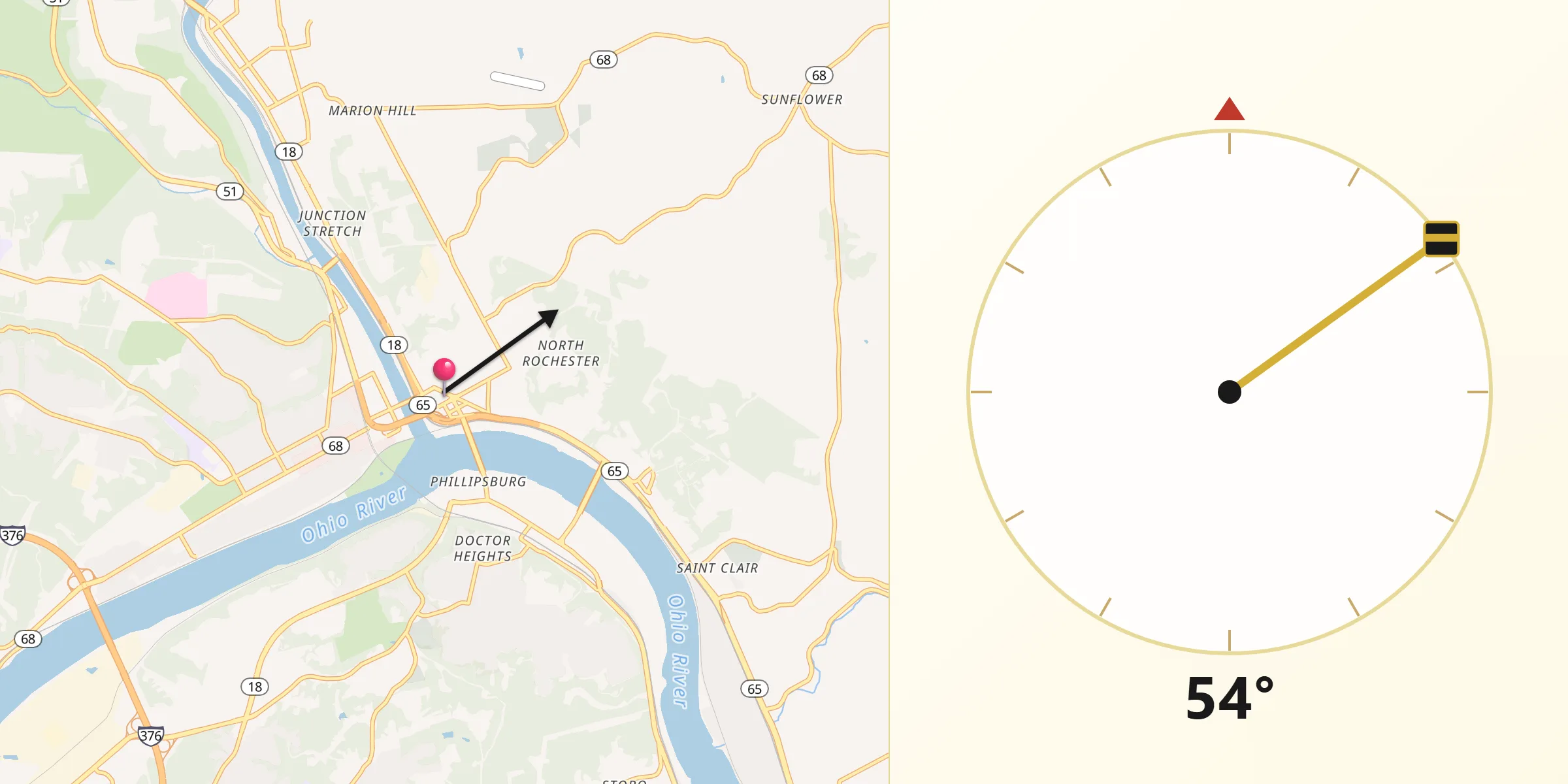 Dirección de la Qibla desde Rochester