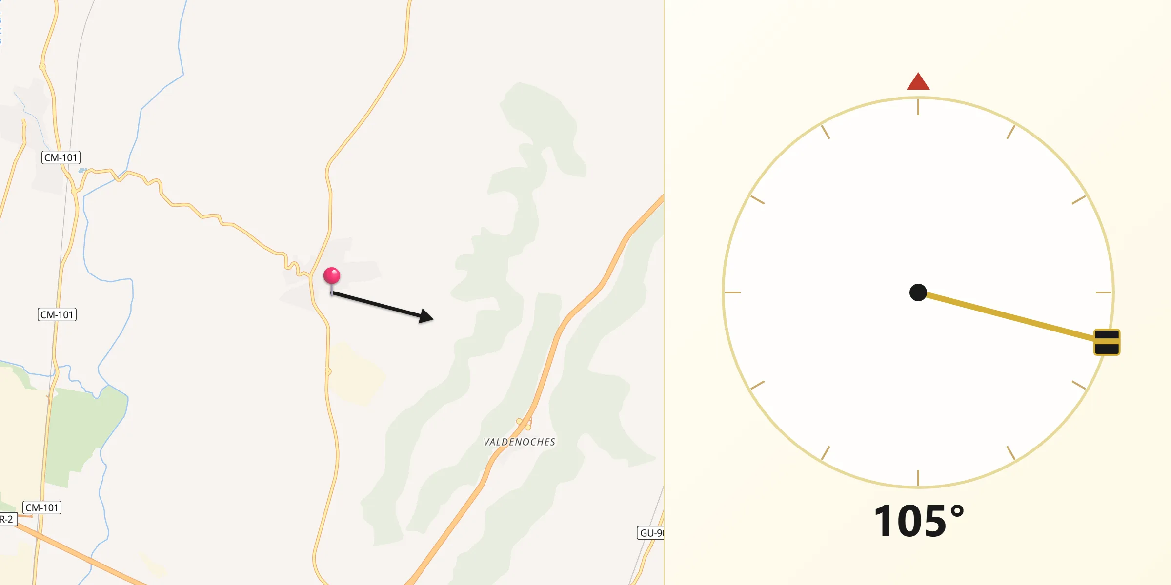 Dirección de la Qibla desde Tórtola de Henares