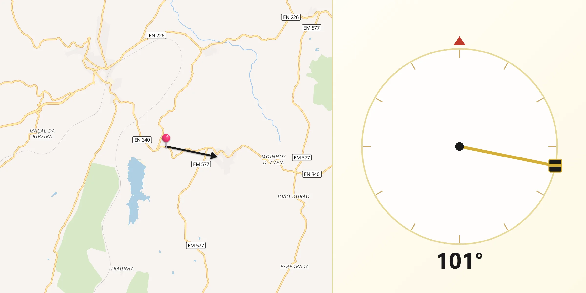 Direção da Qibla a partir de Bouça Cova