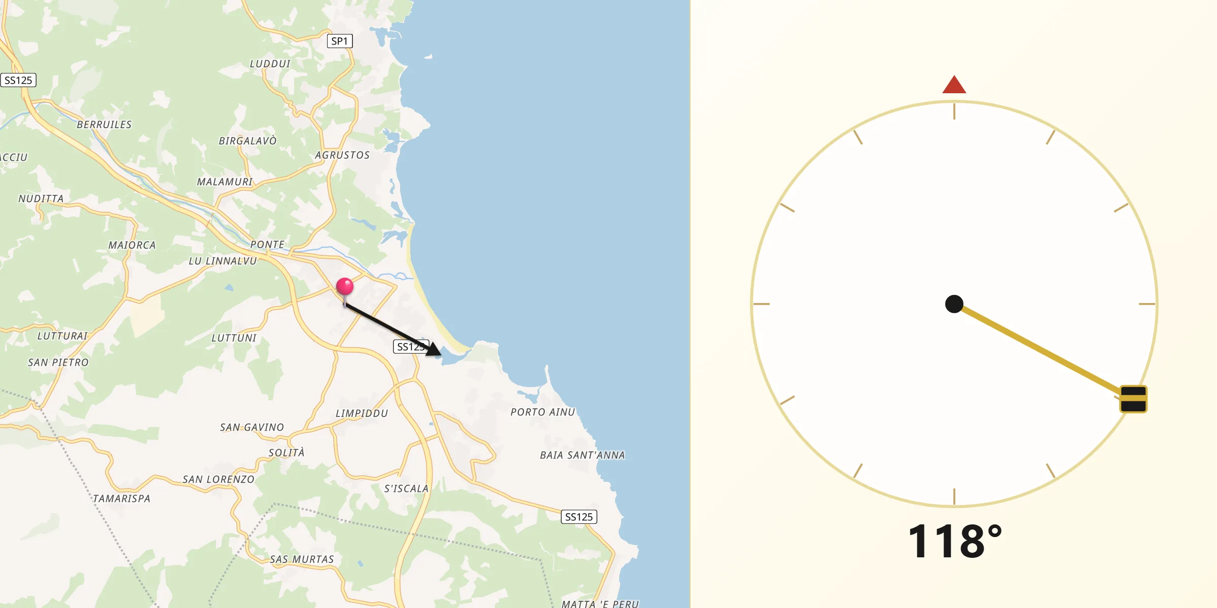 Direzione della Qibla da Budoni