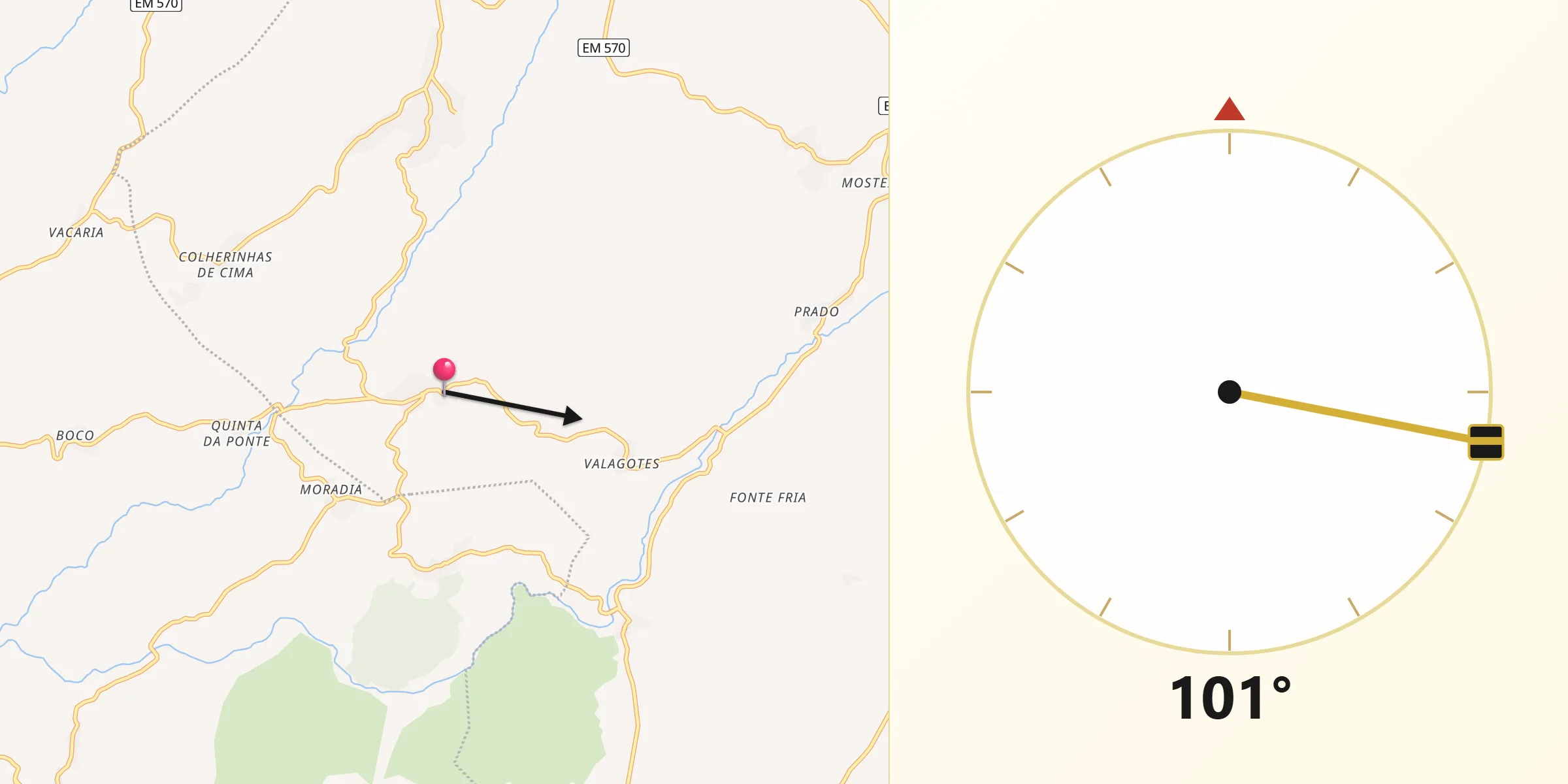 Direção da Qibla a partir de Forninhos