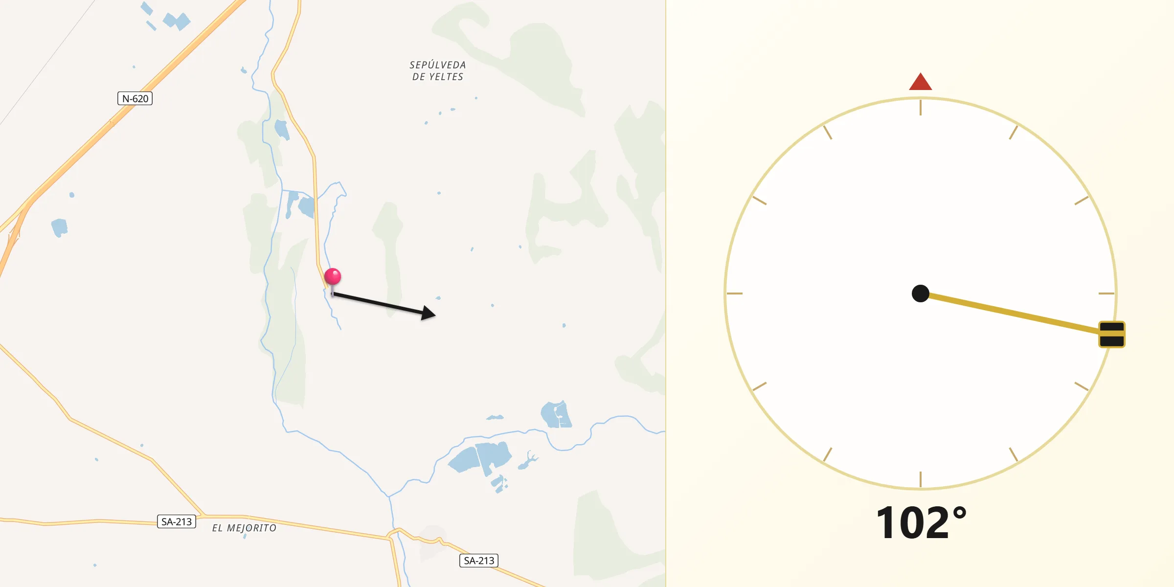 Dirección de la Qibla desde Castraz