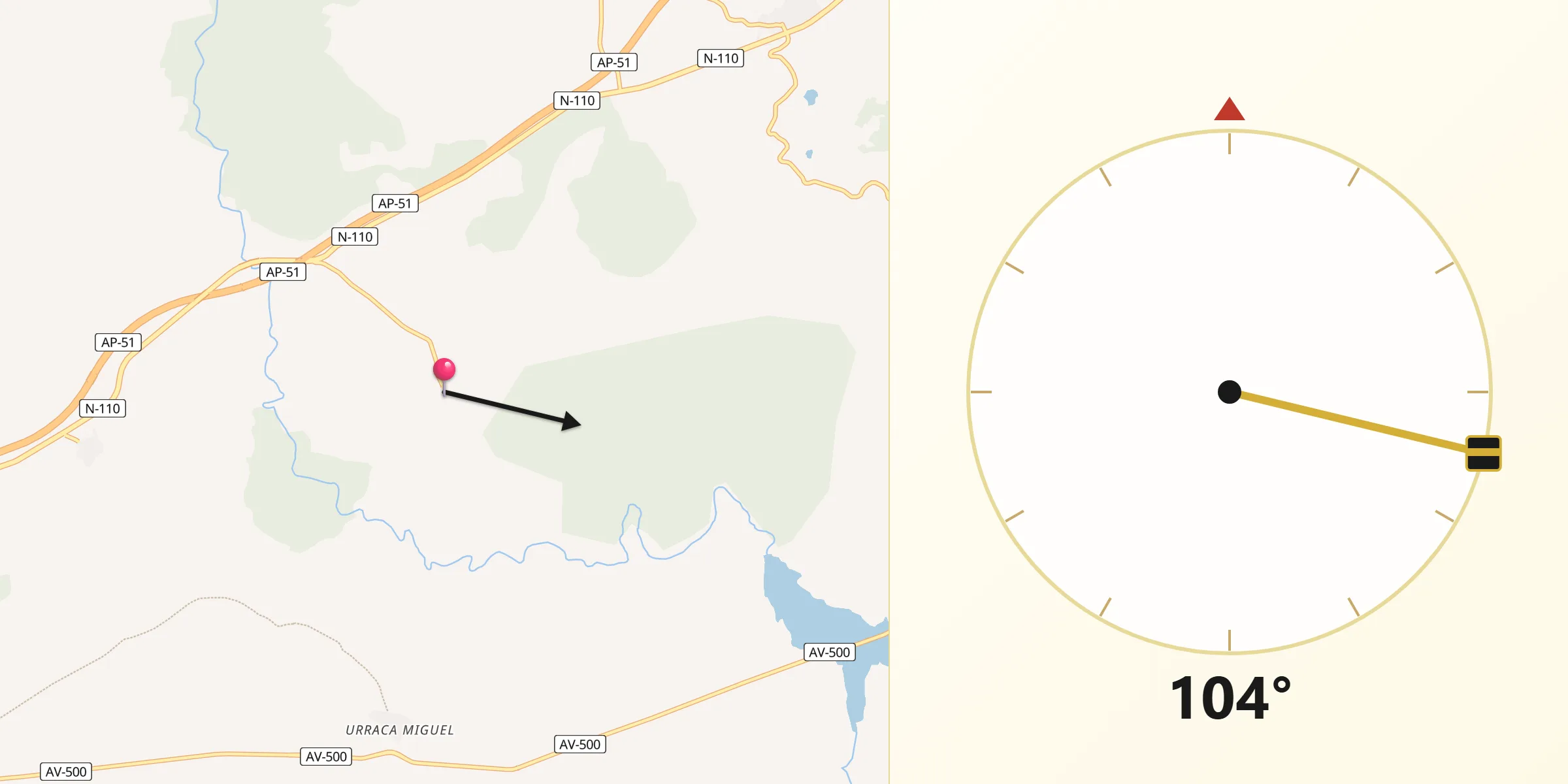 Dirección de la Qibla desde Ojos-Albos