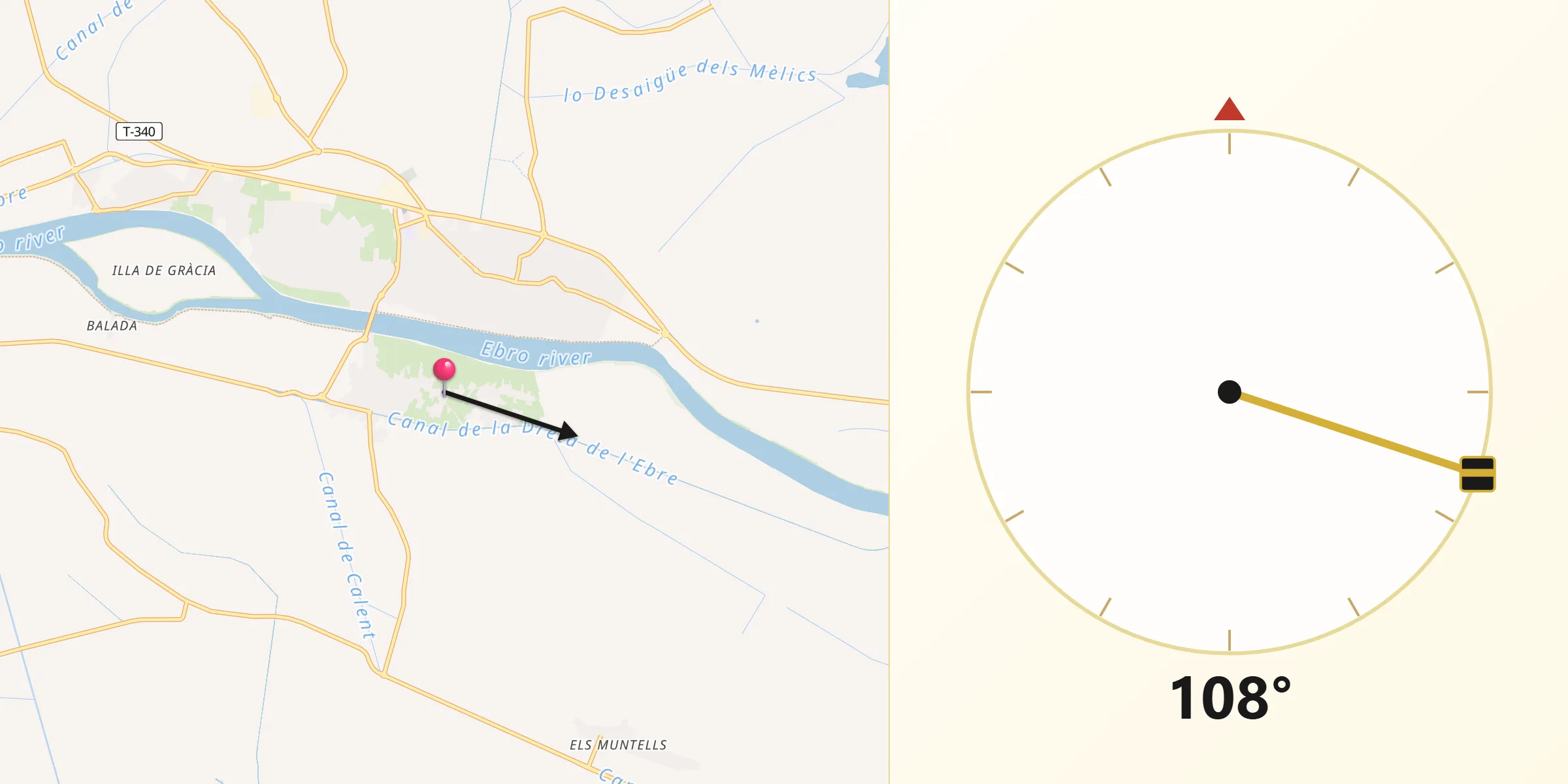 Dirección de la Qibla desde Sant Jaume d'Enveja