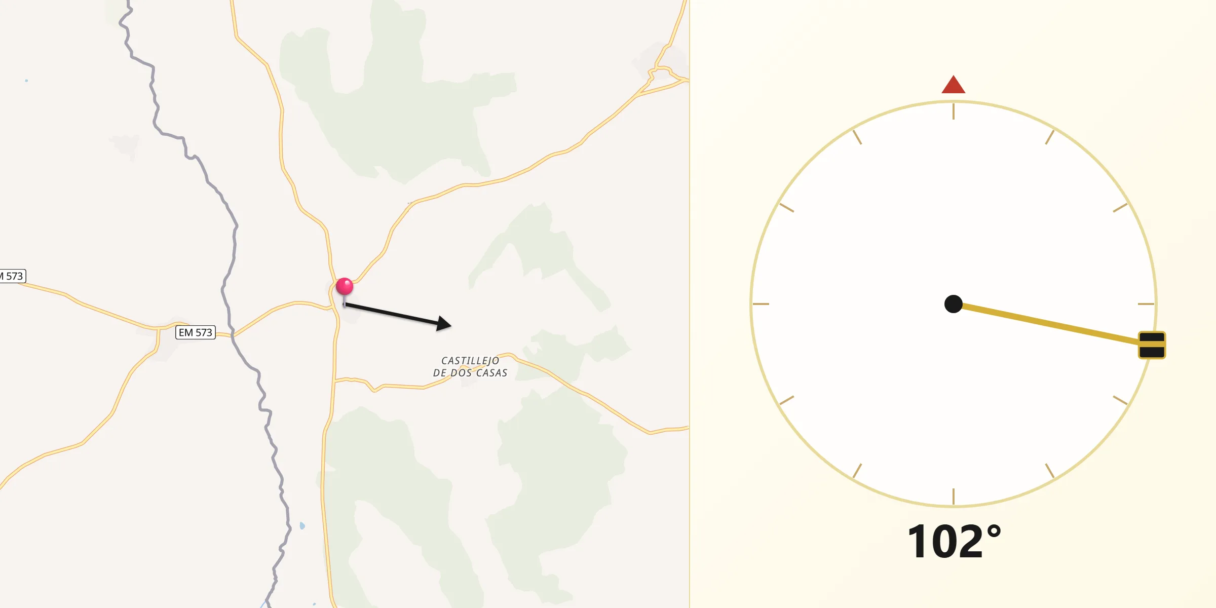 Dirección de la Qibla desde Aldea del Obispo