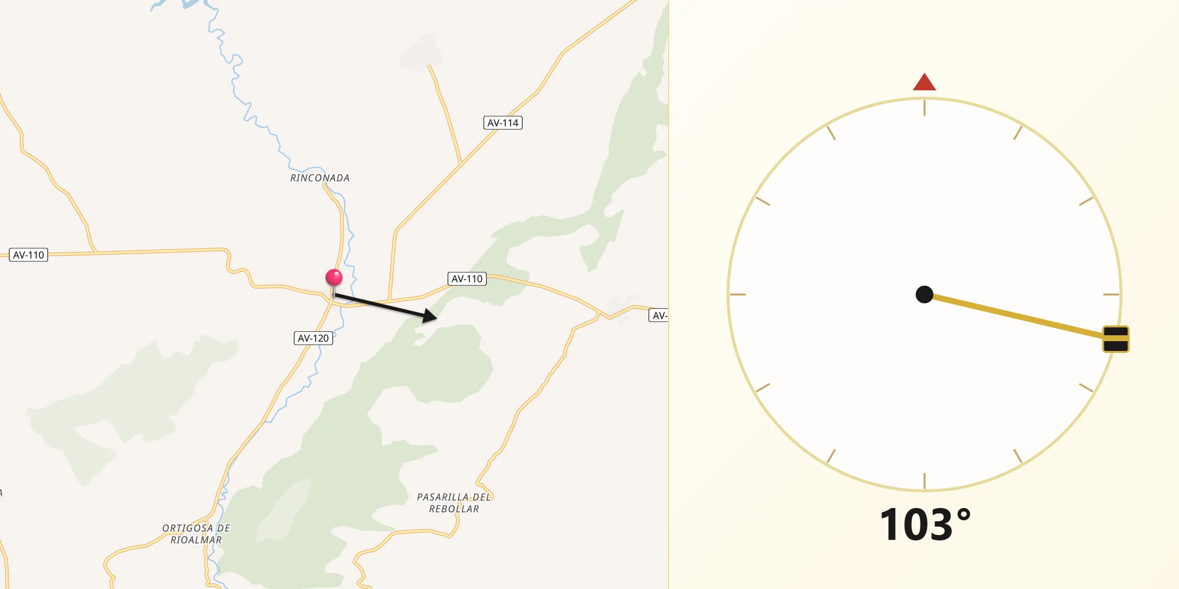 Dirección de la Qibla desde Muñico